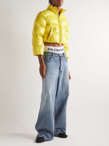 Cropped Leather Jacket in Yellow - Balenciaga