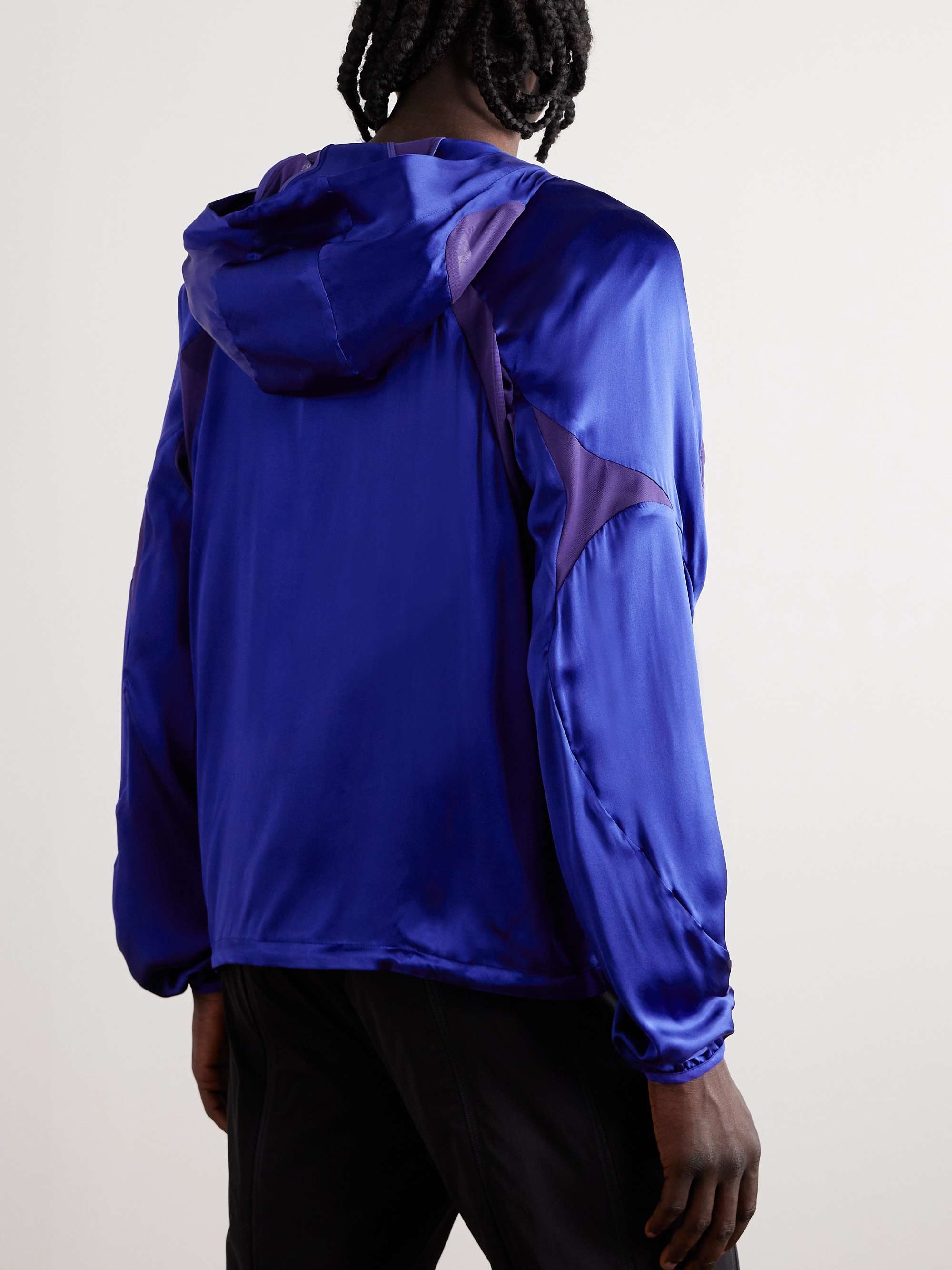 POST ARCHIVE FACTION 5.0+ Mesh-Trimmed Silk-Satin Hooded Jacket