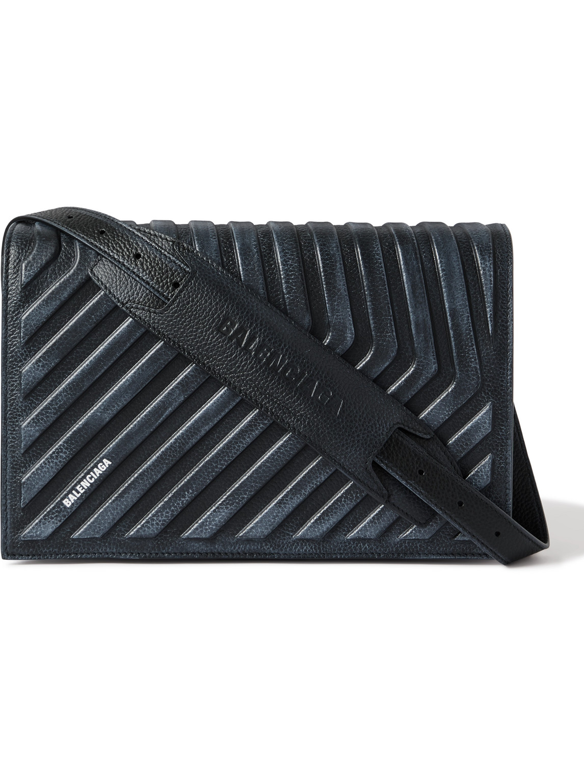 Balenciaga Distressed Full-grain Leather Messenger Bag In Black