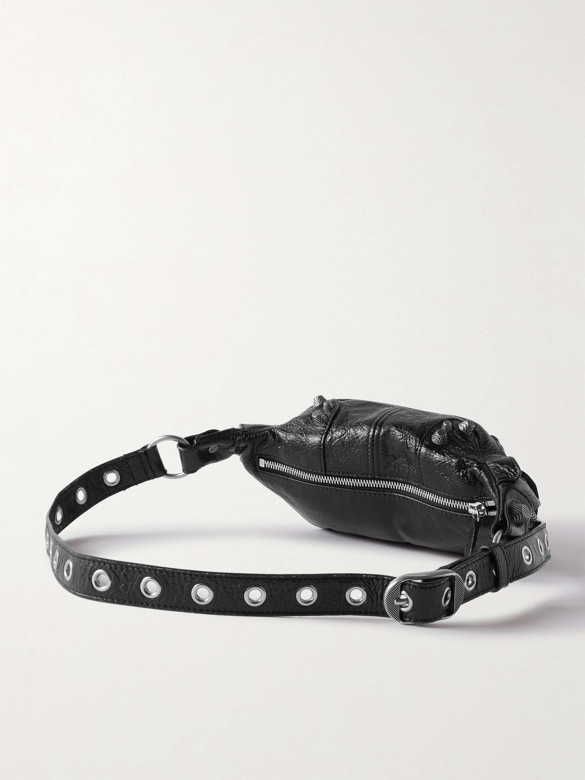 BALENCIAGA Le Cagole Distressed Embellished Leather Belt Bag