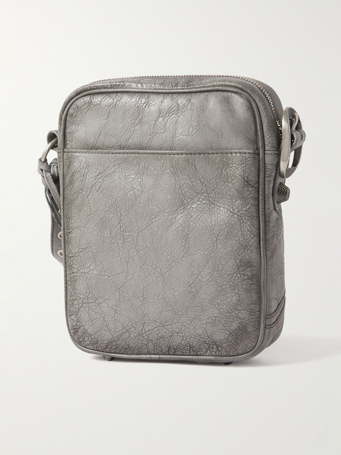 Shop Balenciaga Le Cagole Embellished Textured-leather Messenger Bag In Gray
