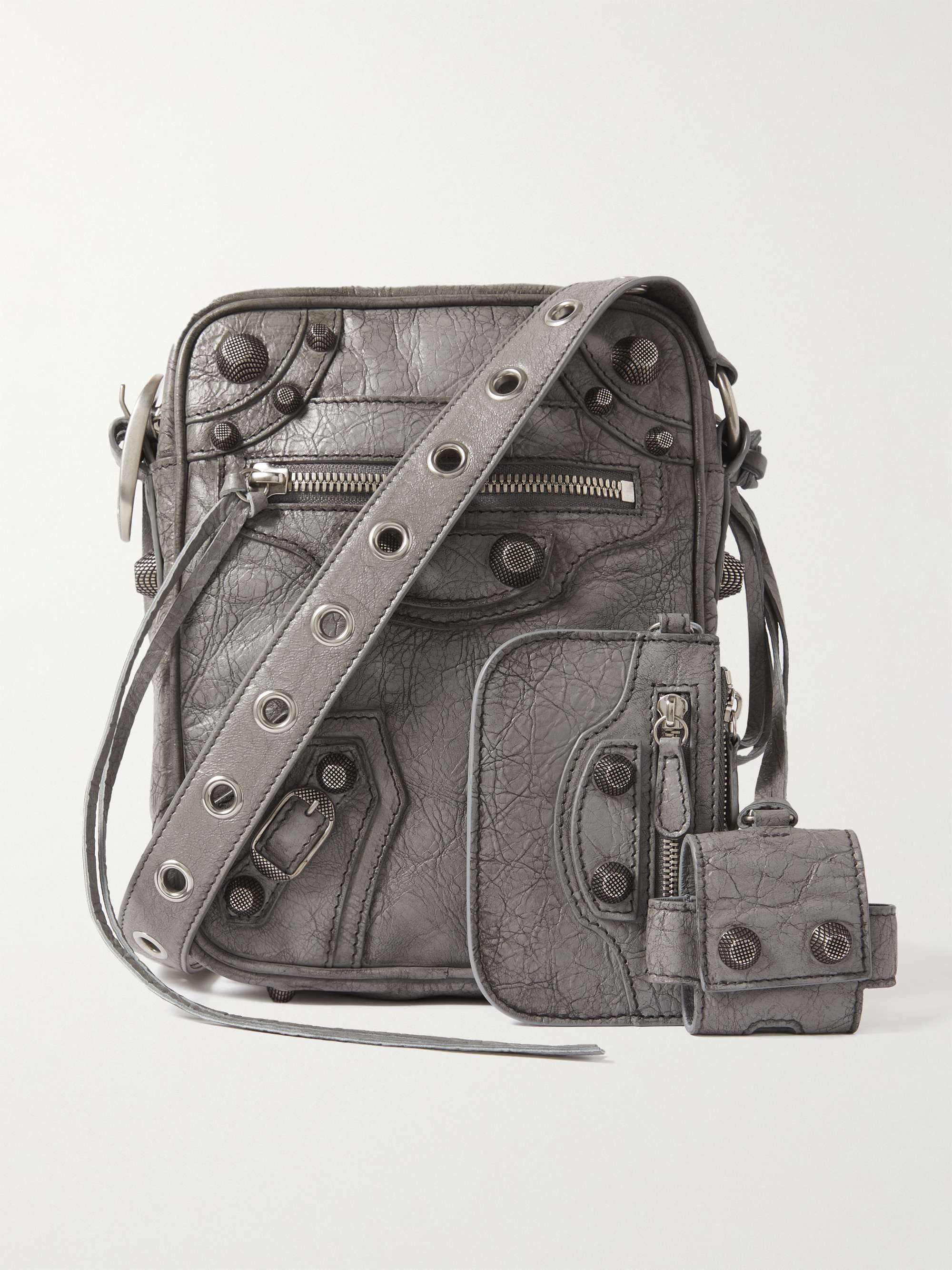 BALENCIAGA Le Cagole Embellished Textured-Leather Messenger Bag