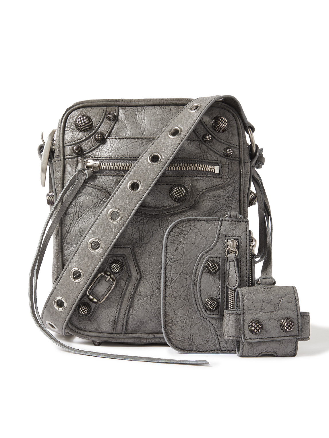 Balenciaga Le Cagole Embellished Textured-leather Messenger Bag In Gray ...