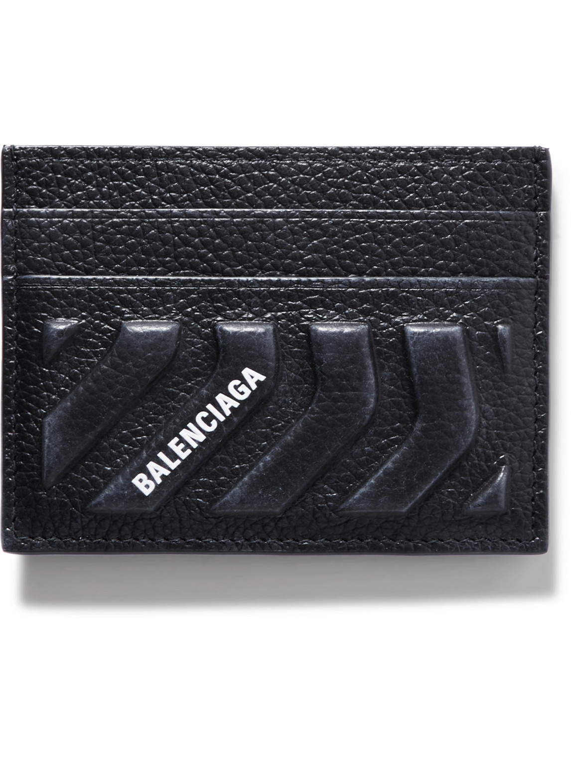 Balenciaga Logo-print Embossed Full-grain Leather Cardholder In Black
