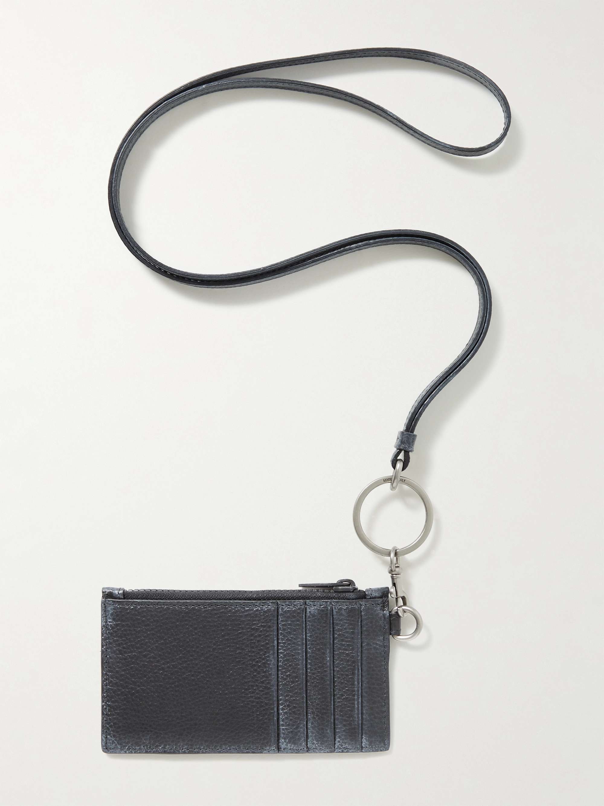 BALENCIAGA Logo-Print Embossed Full-Grain Leather Cardholder with Lanyard