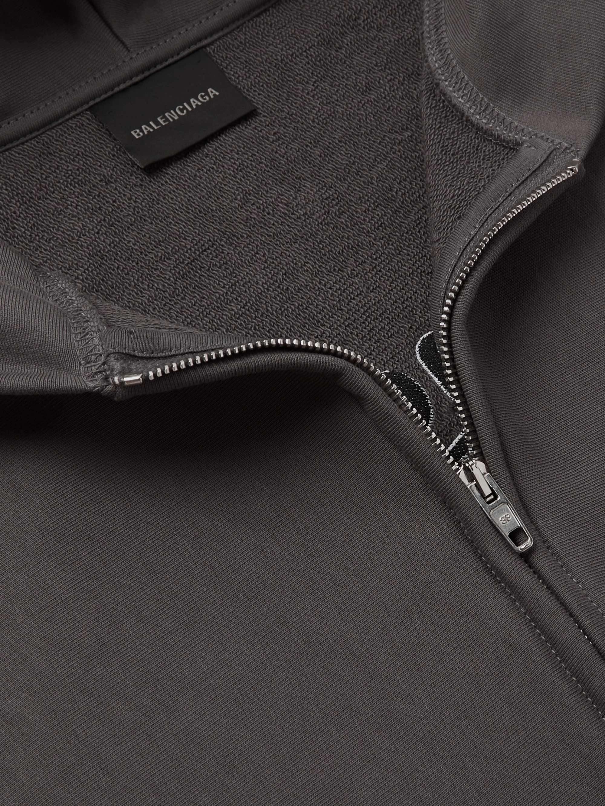 BALENCIAGA Gaffer Logo-Embroidered Distressed Cotton-Jersey Zip-Up Hoodie