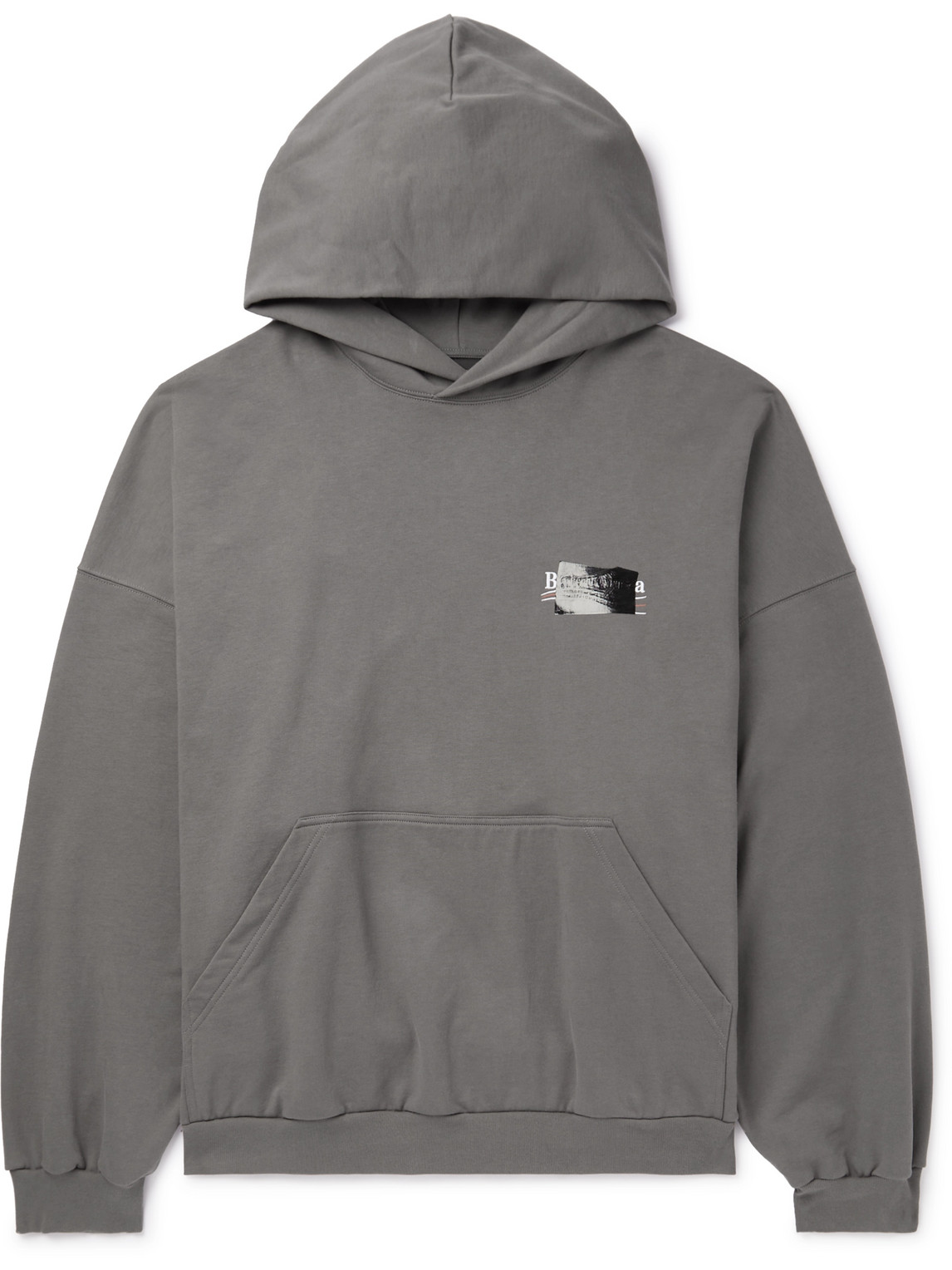 Balenciaga Logo-embroidered Cotton-jersey Hoodie In Gray