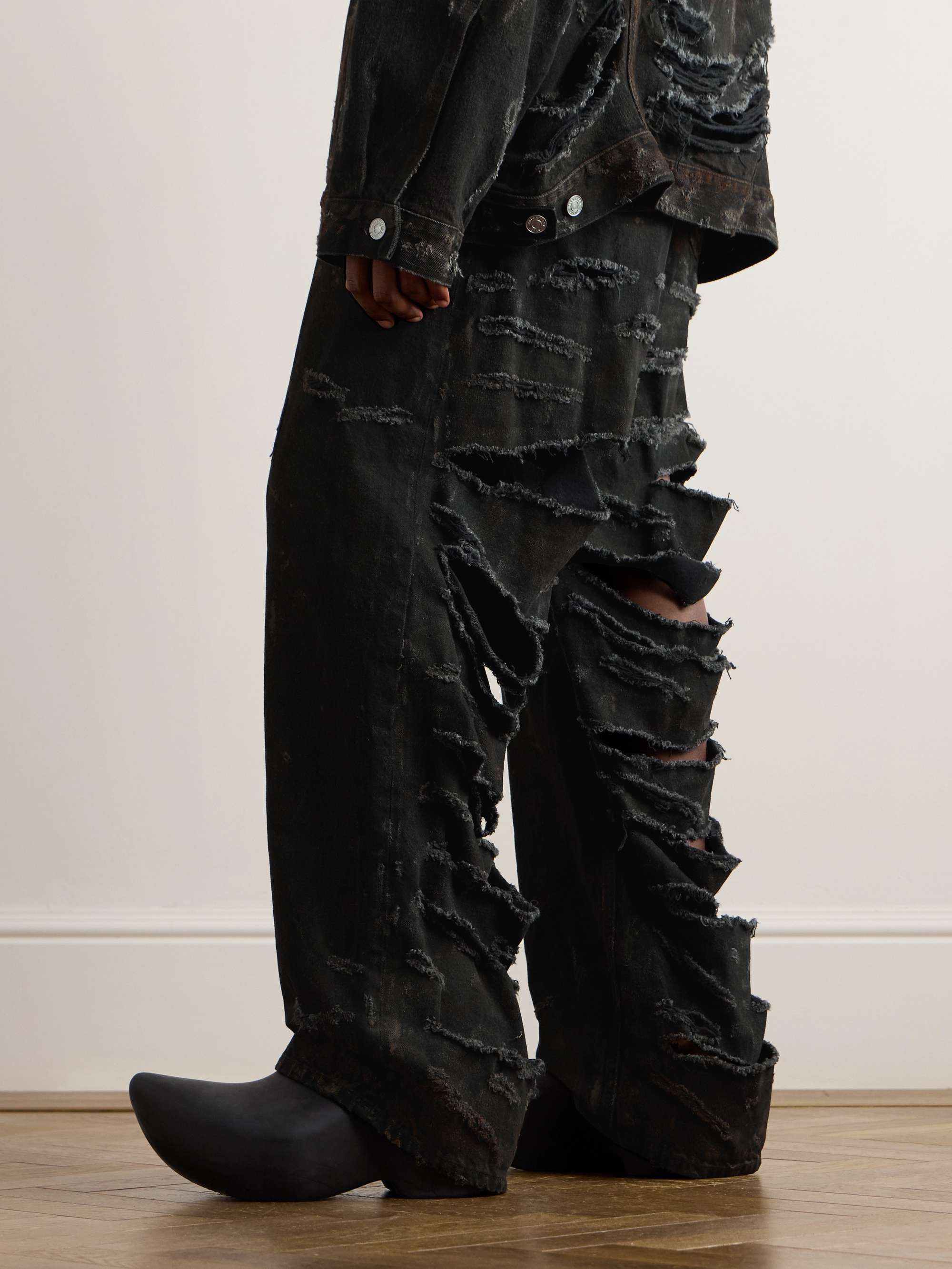 BALENCIAGA Super Destroyed Wide-Leg Distressed Jeans | MR PORTER