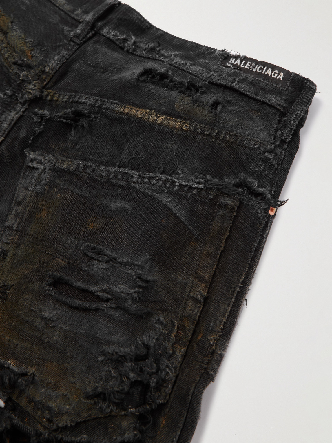 Shop Balenciaga Super Destroyed Wide-leg Distressed Jeans In Black