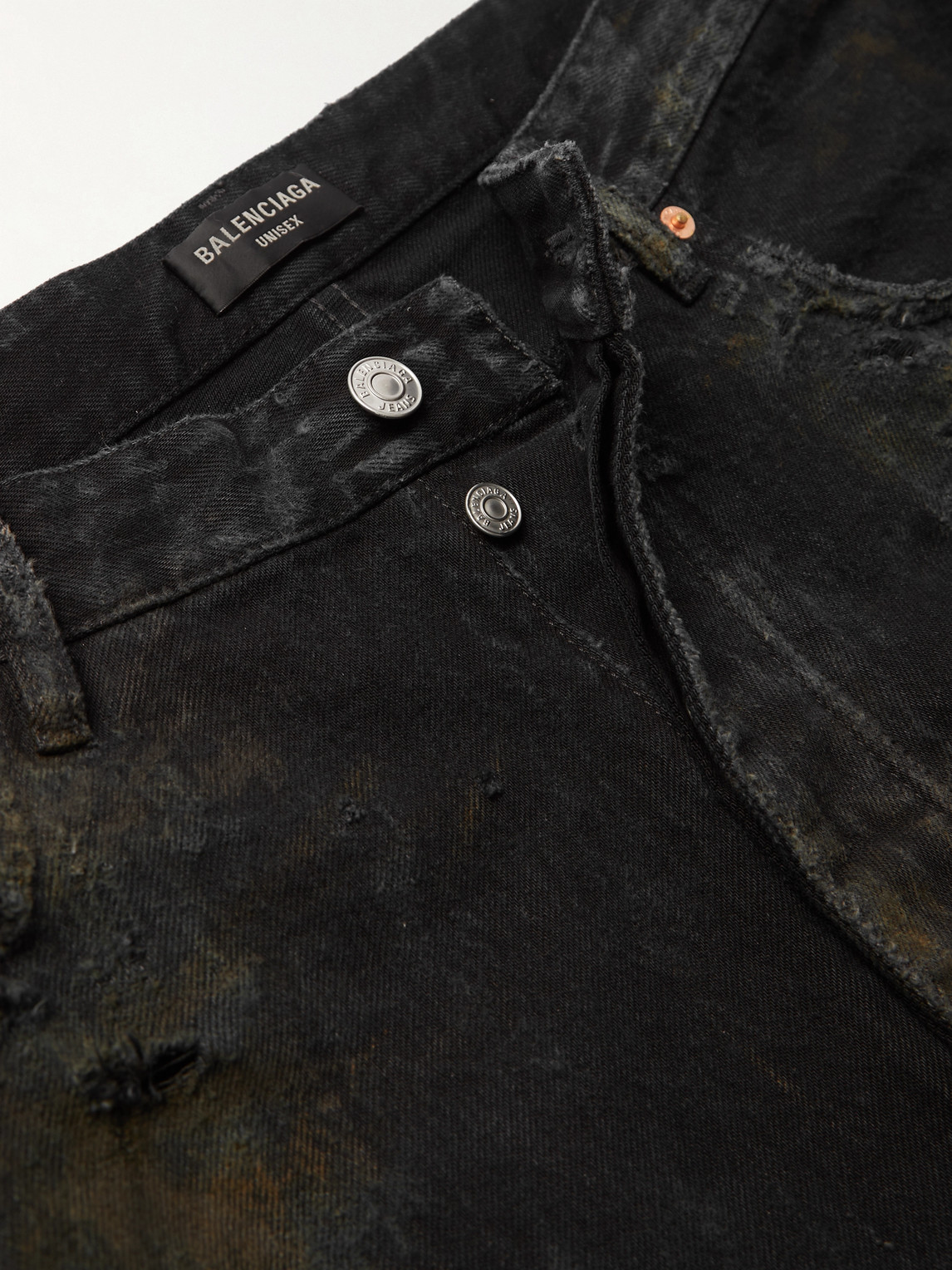 Shop Balenciaga Super Destroyed Wide-leg Distressed Jeans In Black