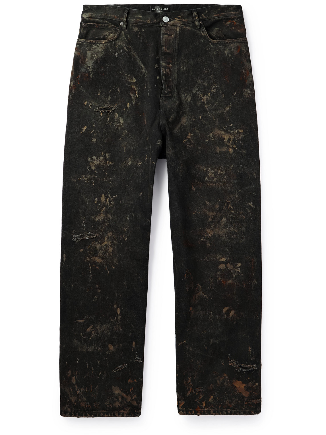 Balenciaga Super Destroyed Wide-leg Distressed Jeans In Black