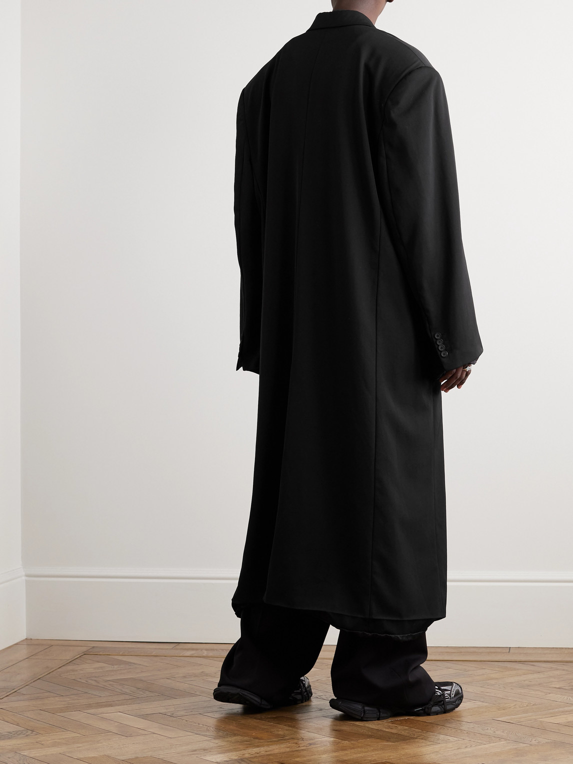 Shop Balenciaga Oversized Logo-appliquéd Cotton-drill Coat In Black