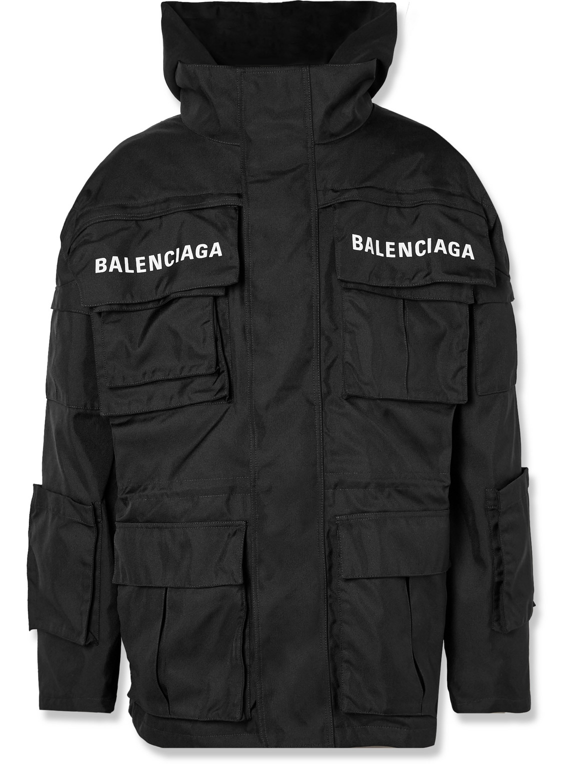 Balenciaga Logo-print Shell And Cotton-twill Hooded Parka In Black