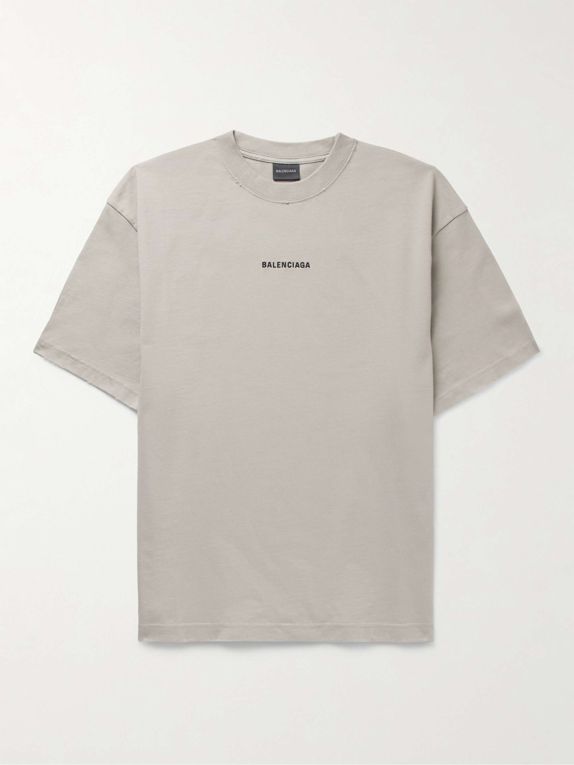 BALENCIAGA Distressed Logo-Embroidered Cotton-Jersey T-Shirt