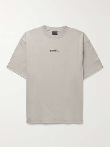 BALENCIAGA - Oversized Distressed Logo-Print Organic Cotton-Jersey T-Shirt  - Blue - M Balenciaga