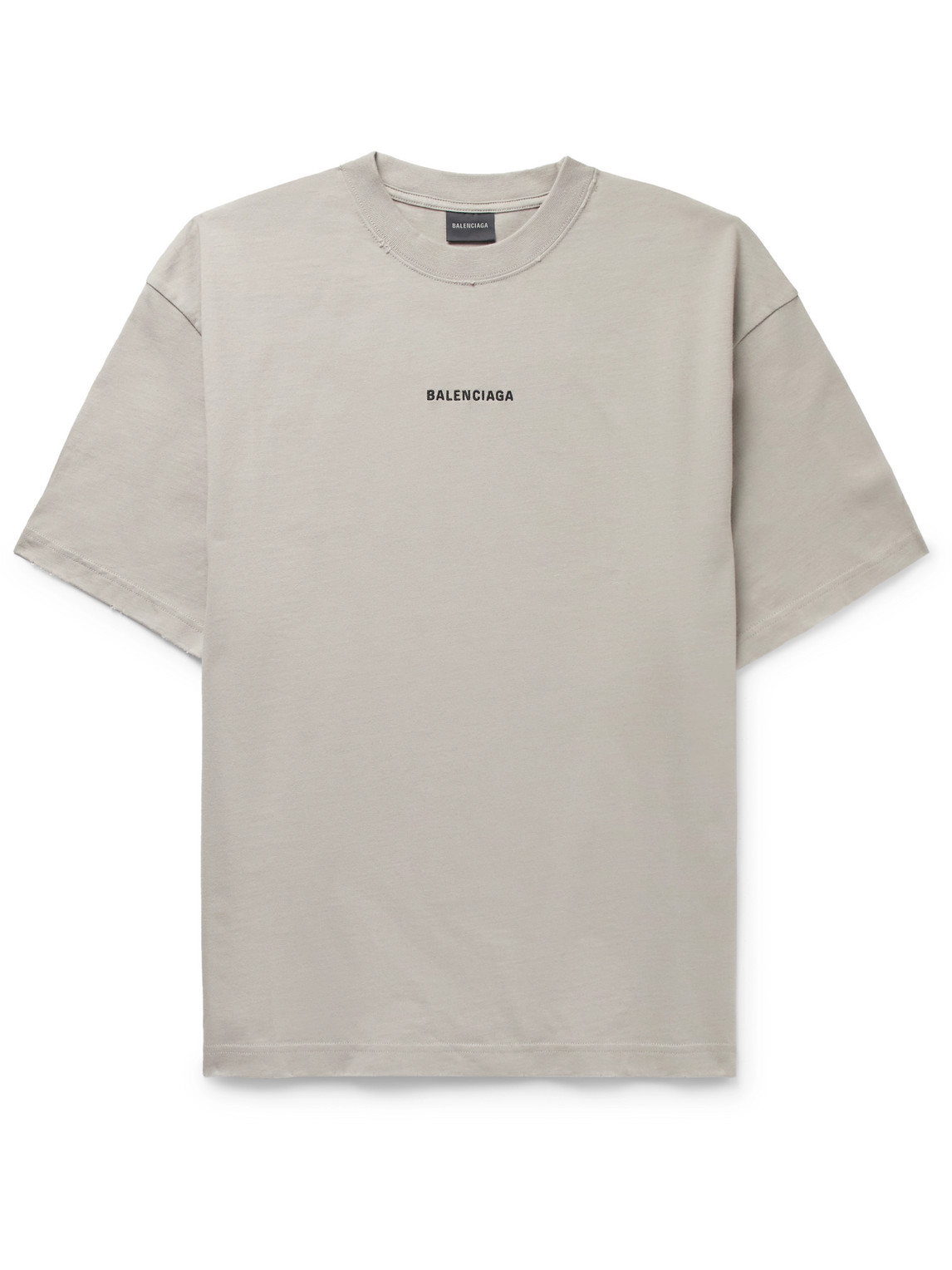 Balenciaga Distressed Logo-embroidered Cotton-jersey T-shirt In Gray