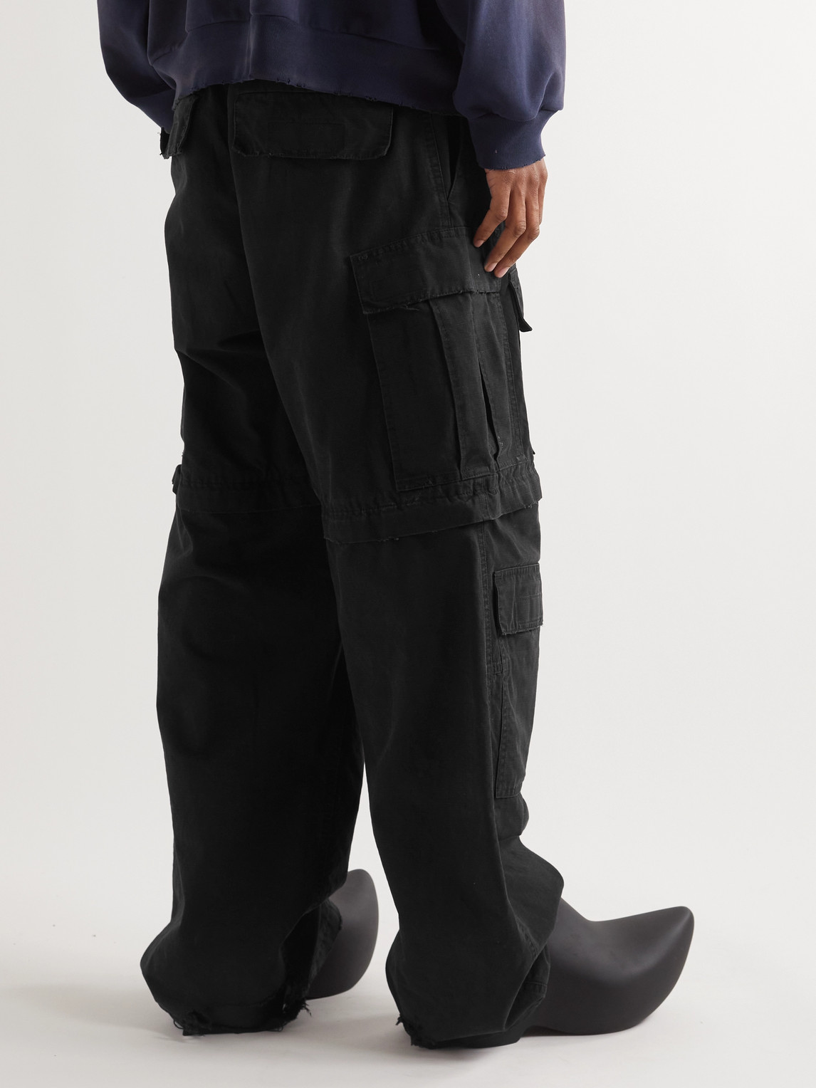 Shop Balenciaga Wide-leg Cotton Cargo Trousers In Black