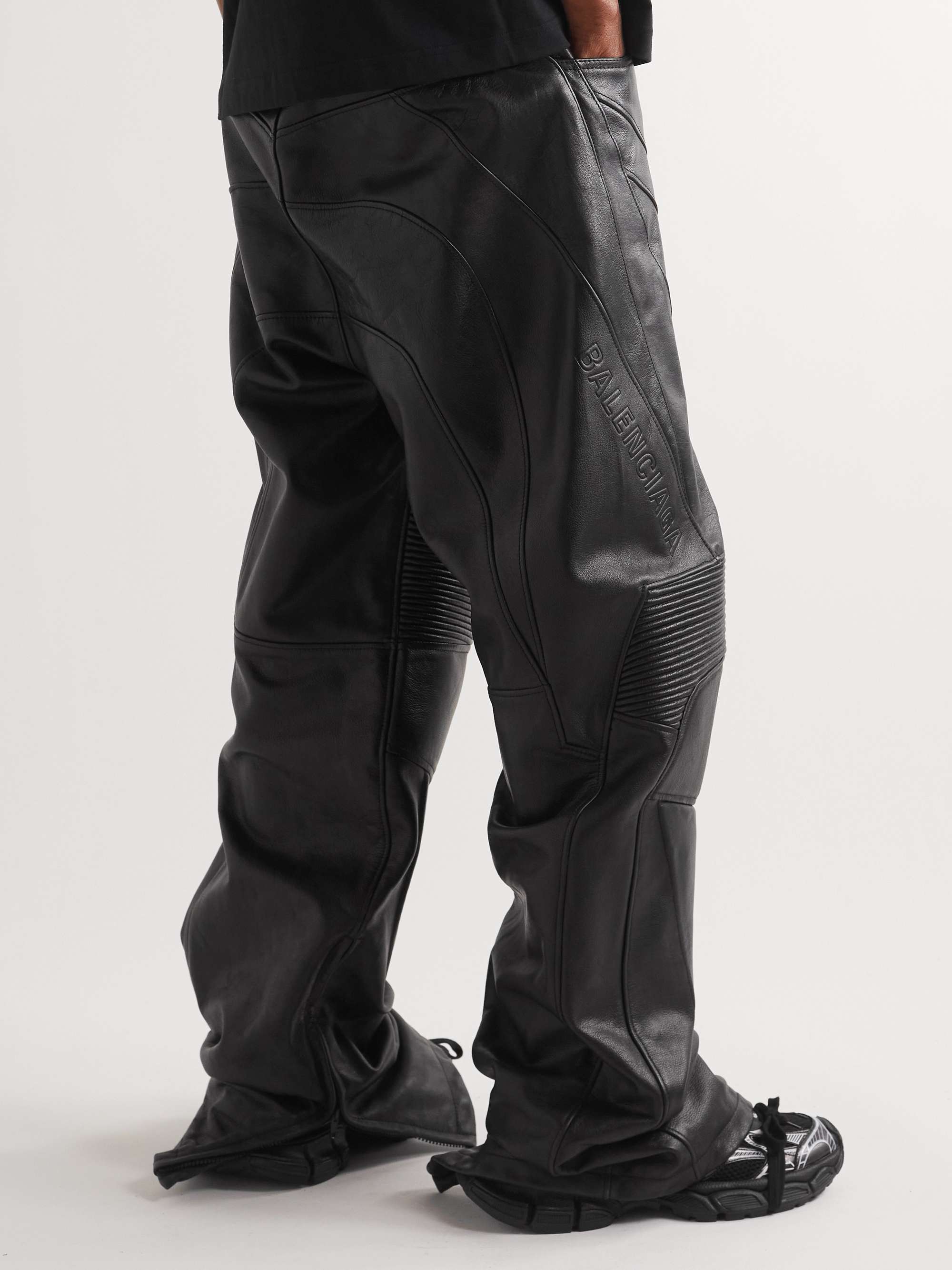 BALENCIAGA Biker Wide-Leg Panelled Leather Trousers | MR PORTER