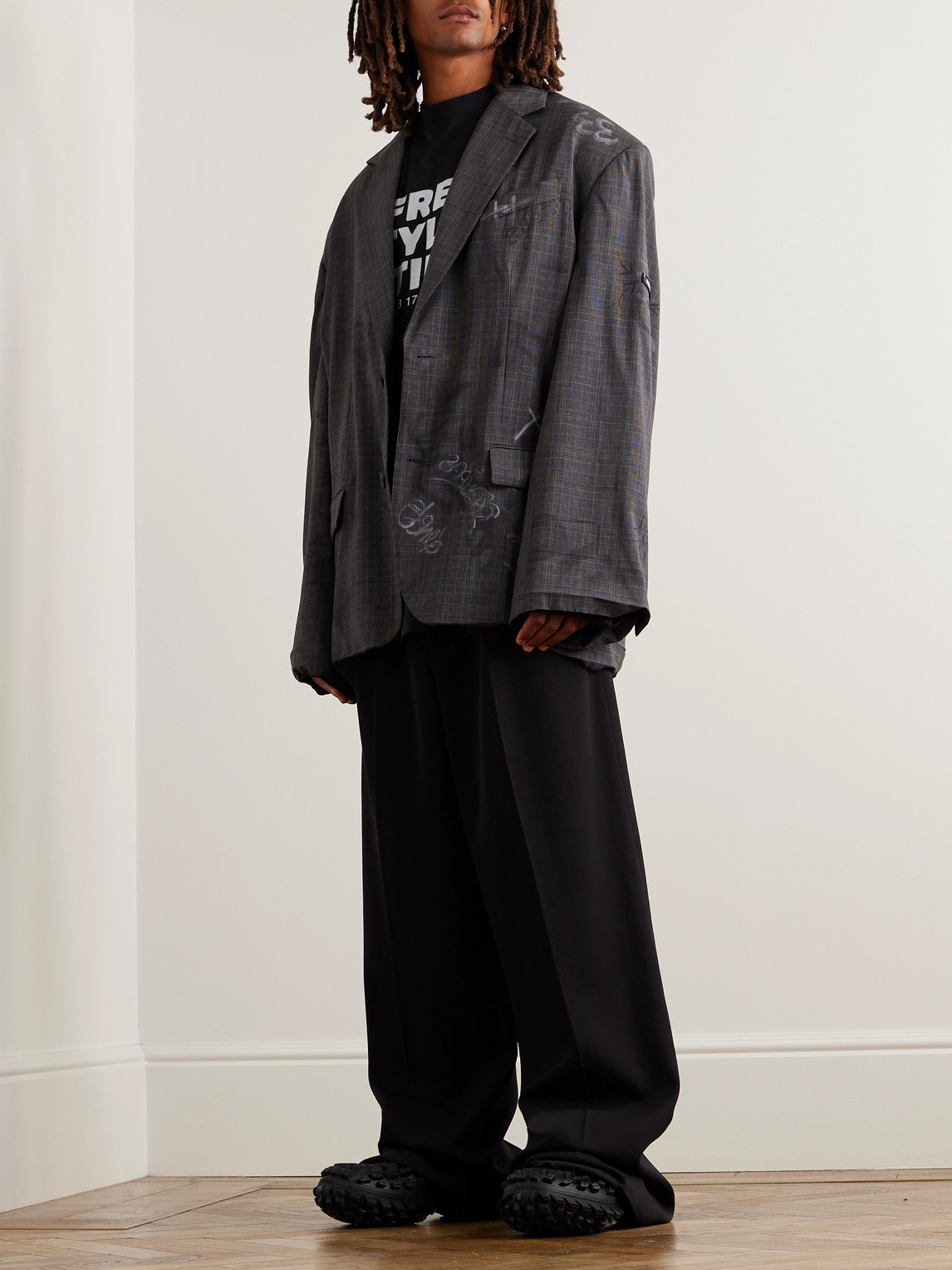 Shop Balenciaga Skater Oversized Virgin Wool-blend Blazer In Gray