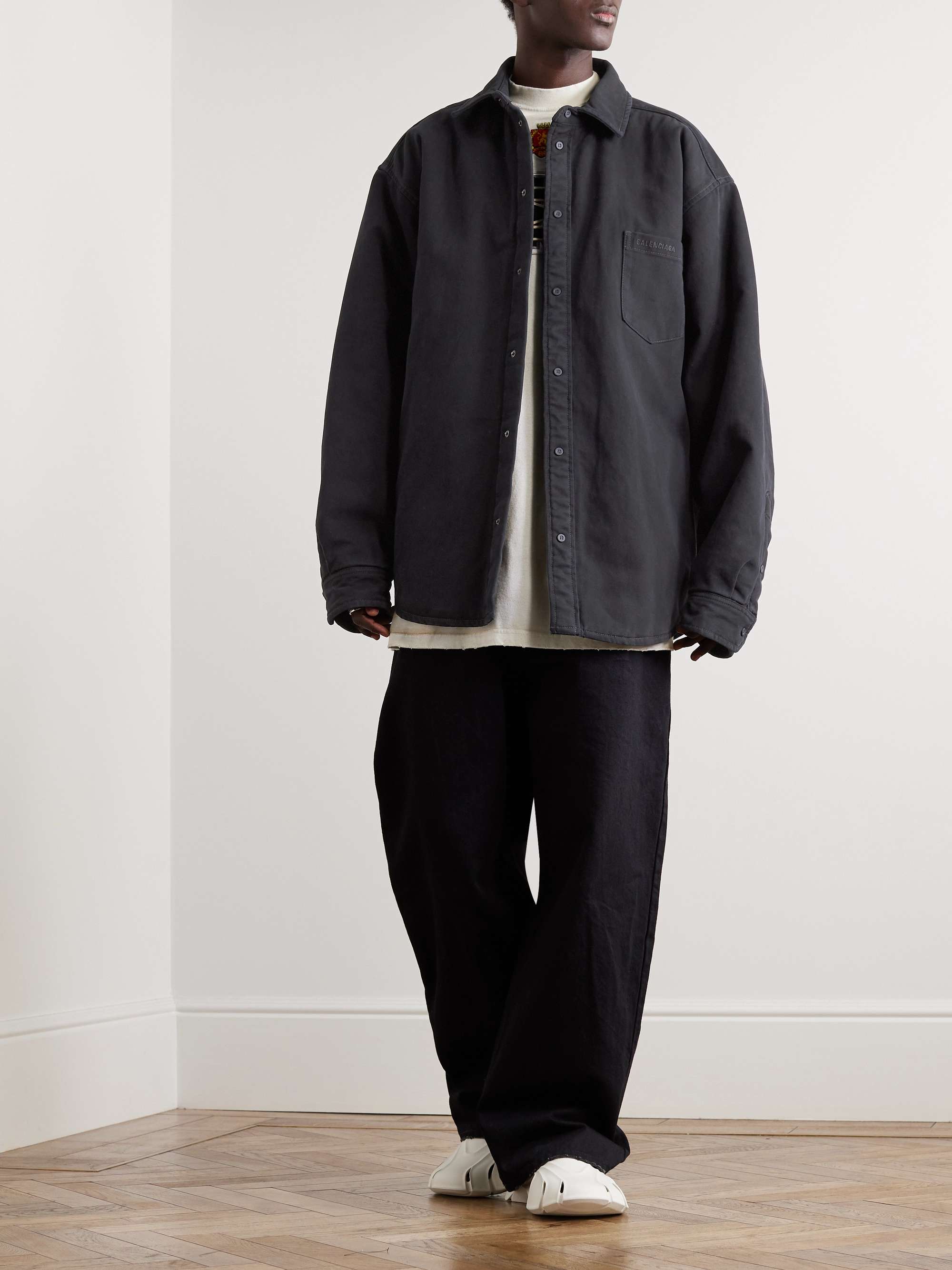 BALENCIAGA Oversized Logo-Embroidered Padded Denim Shirt for Men