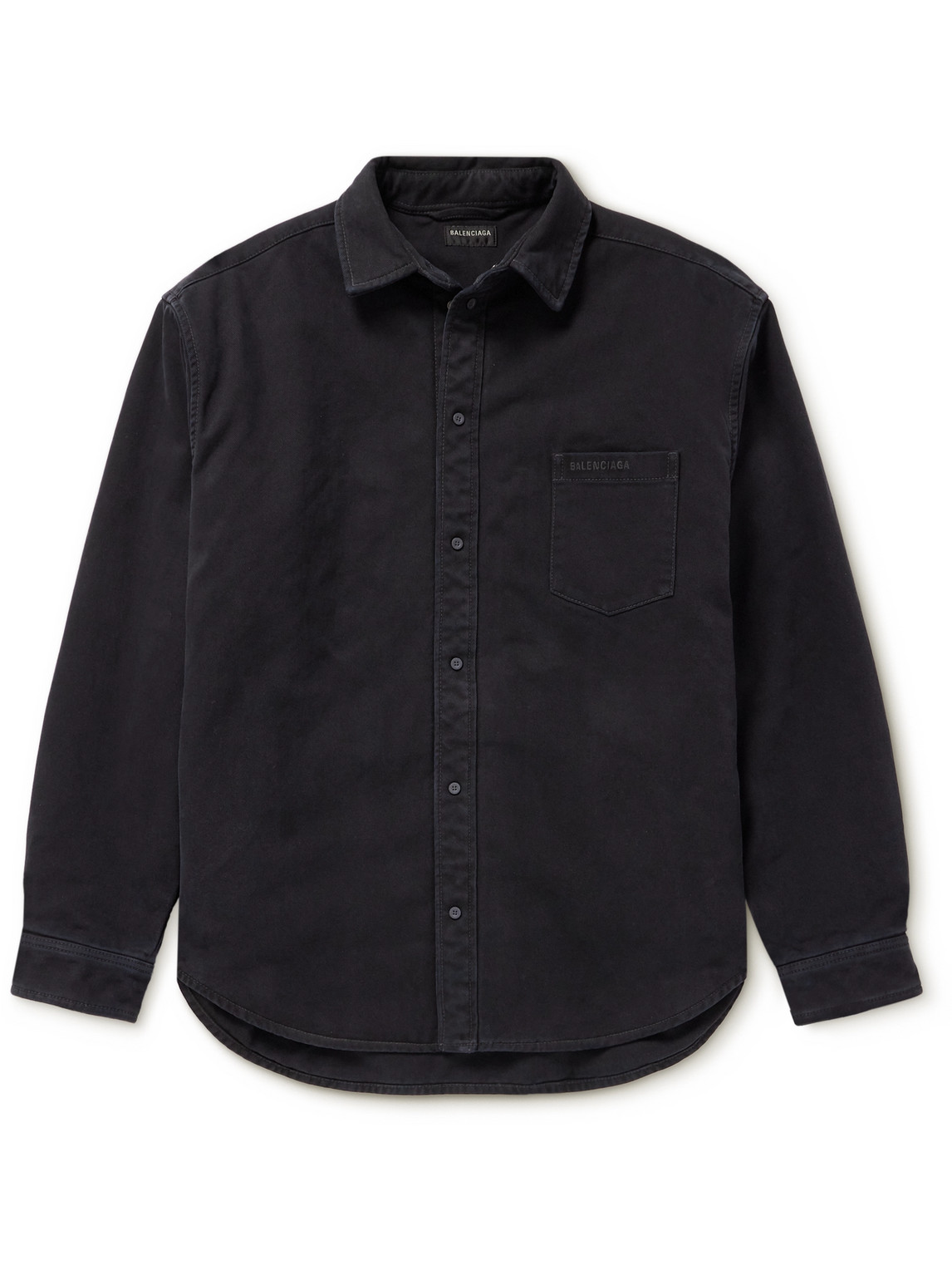 Shop Balenciaga Oversized Logo-embroidered Padded Denim Shirt In Black