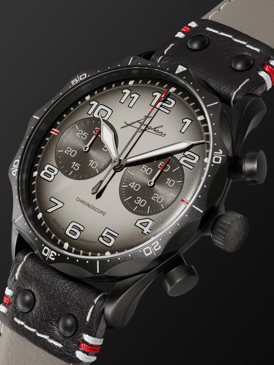  Junghans - Meister Pilot Chronoscope Desert Stainless Steel And Leather Watch, Ref. 27/3398.00 - Men - Neutrals 