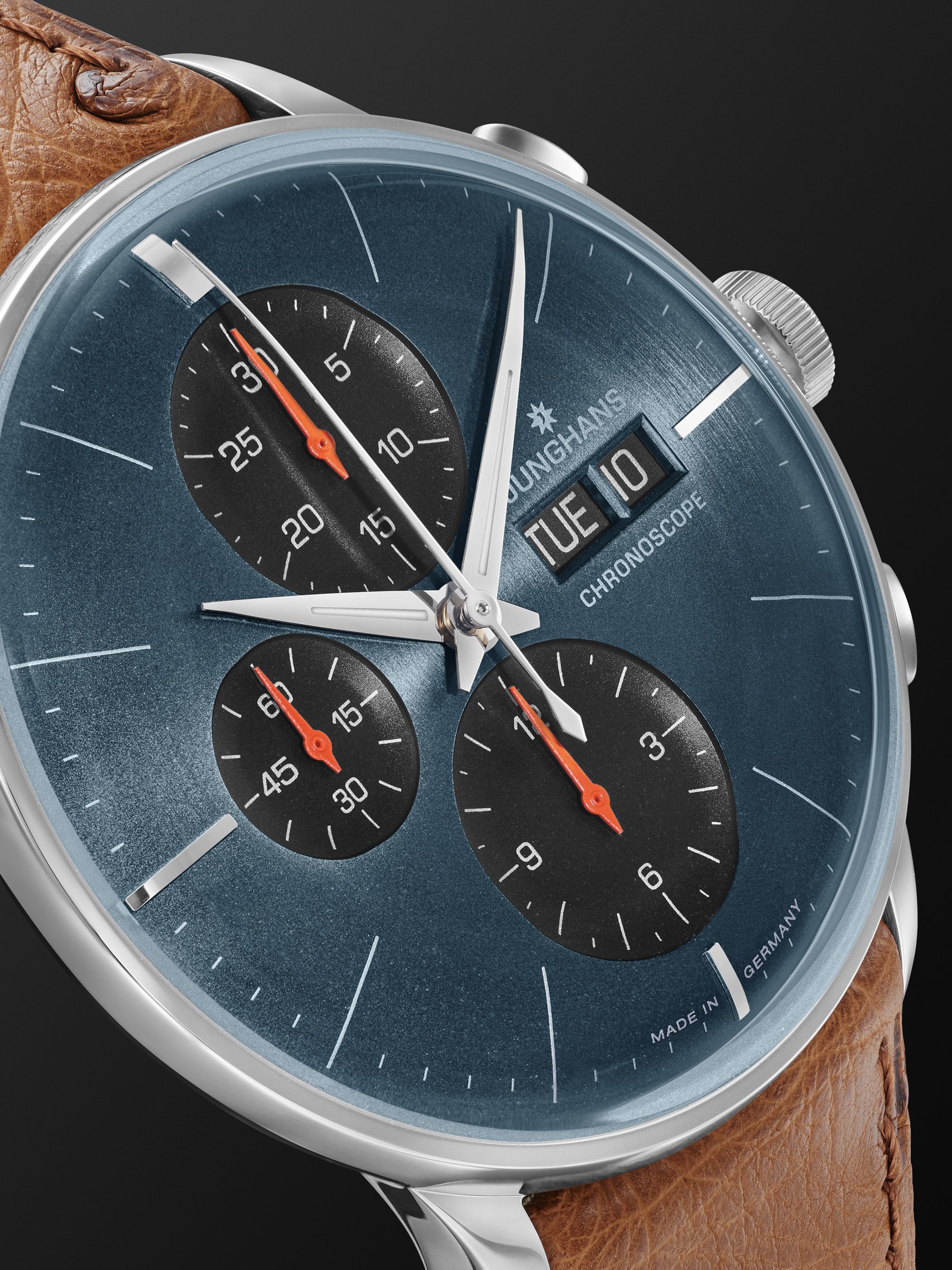 JUNGHANS Meister Chronoscope 40.7 mm Stainless Steel and Leather Watch, Ref. No 27/4224.03