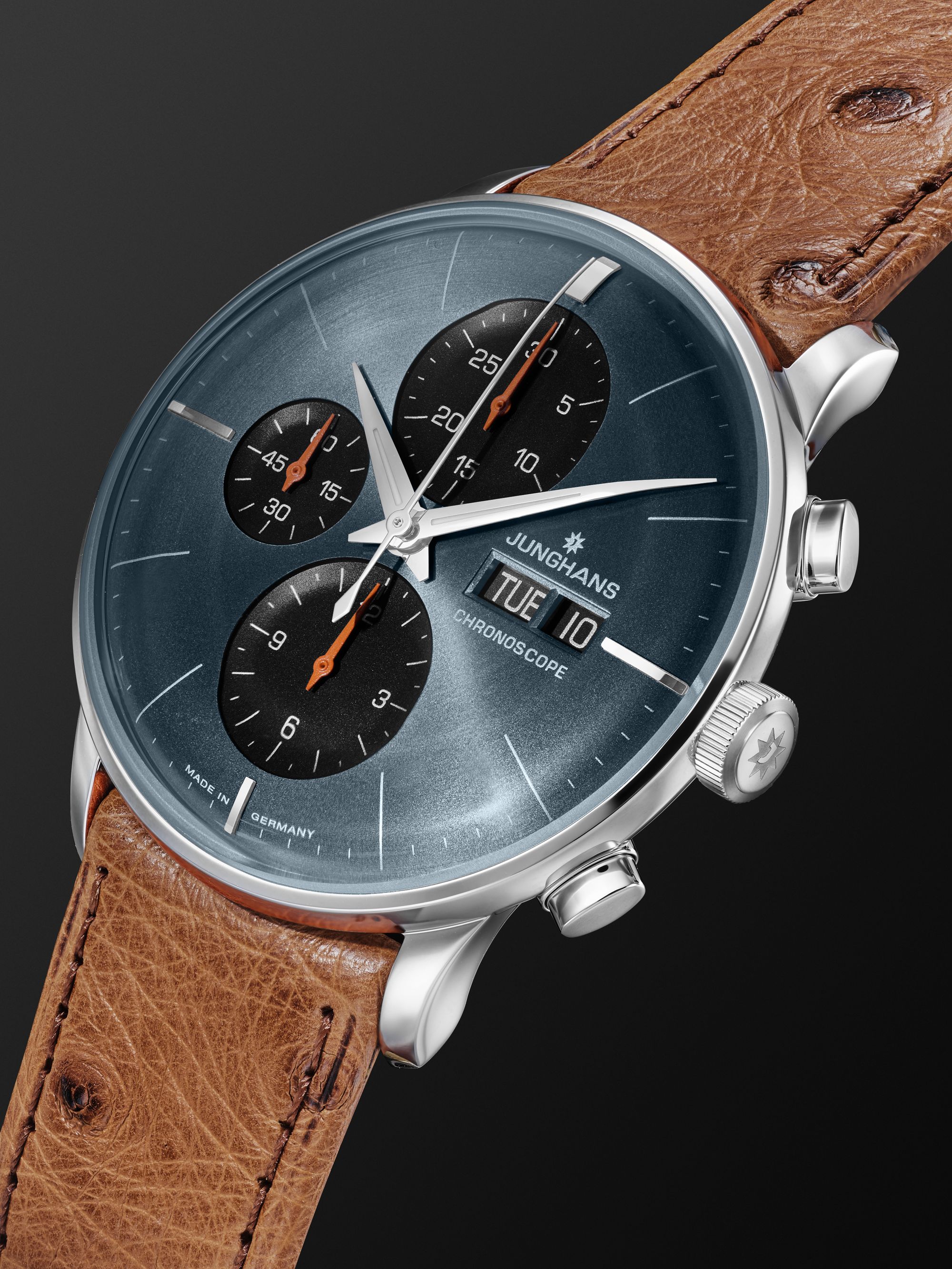 JUNGHANS Meister Chronoscope 40.7 mm Stainless Steel and Leather Watch, Ref. No 27/4224.03