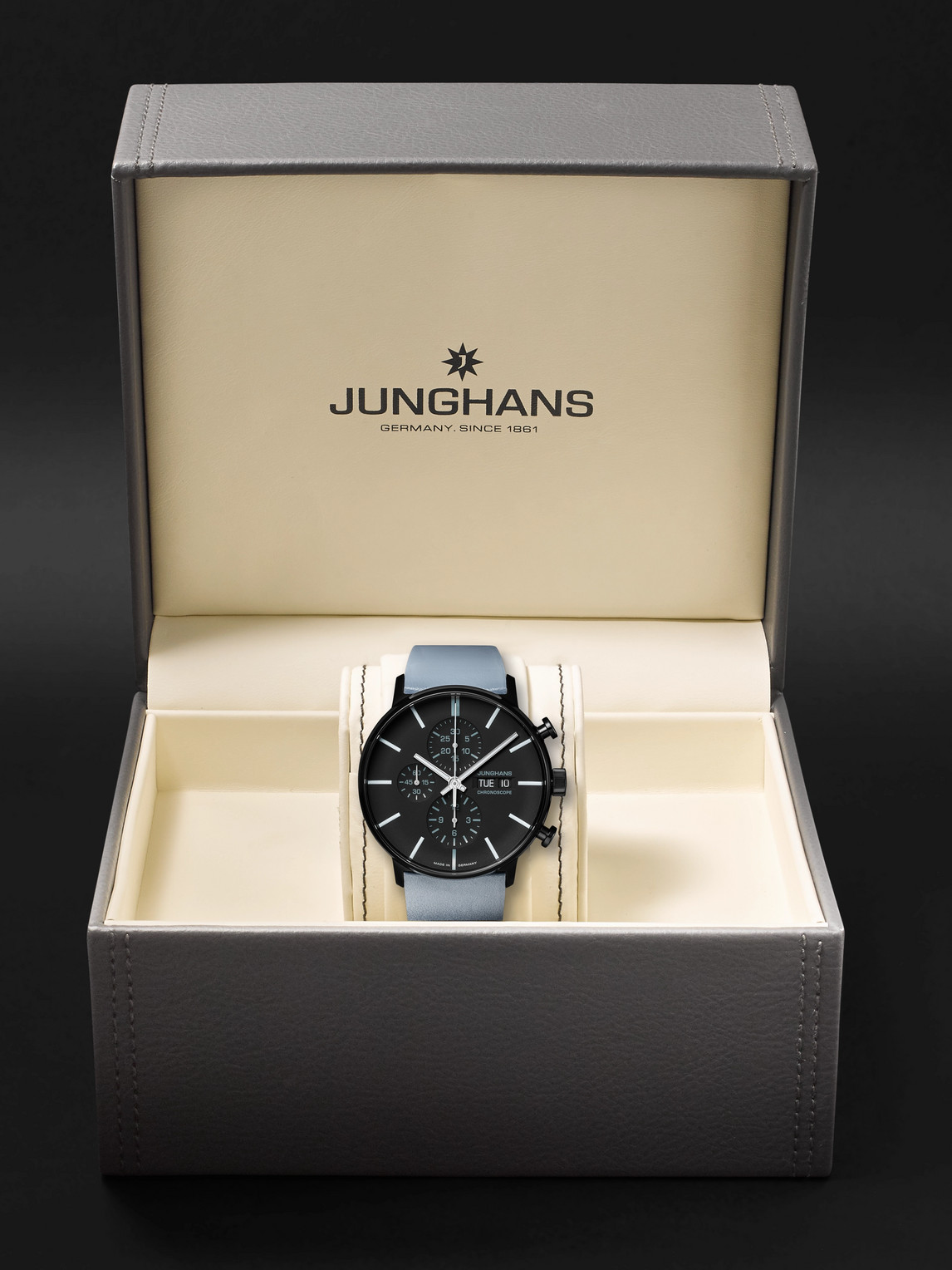 Shop Junghans Form A Chronoscope Automatic 42mm Pvd-coated Stainless Steel And Leather Watch, Ref. No. 27/4371.01 In Black
