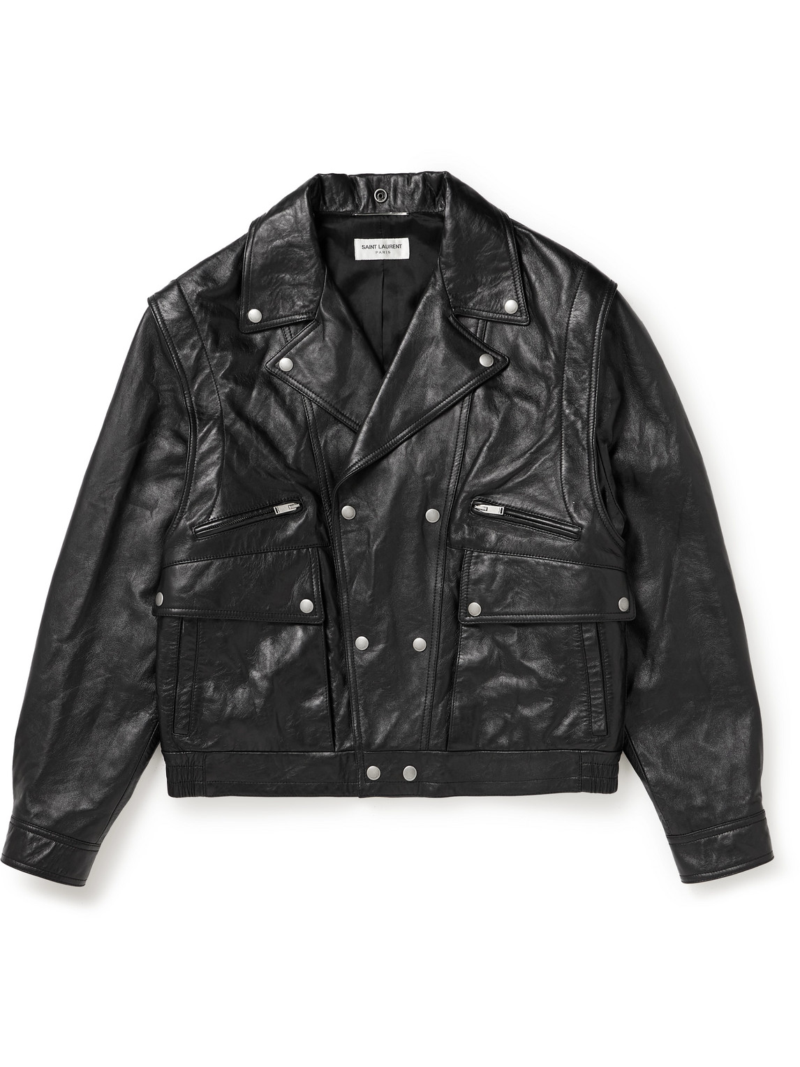 Saint Laurent Crinkled-effect Leather Jacket In Black