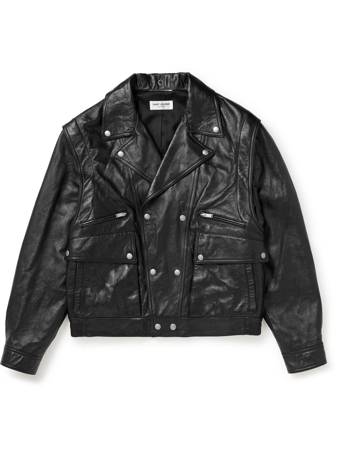 Shop Saint Laurent Leather Biker Jacket In Black