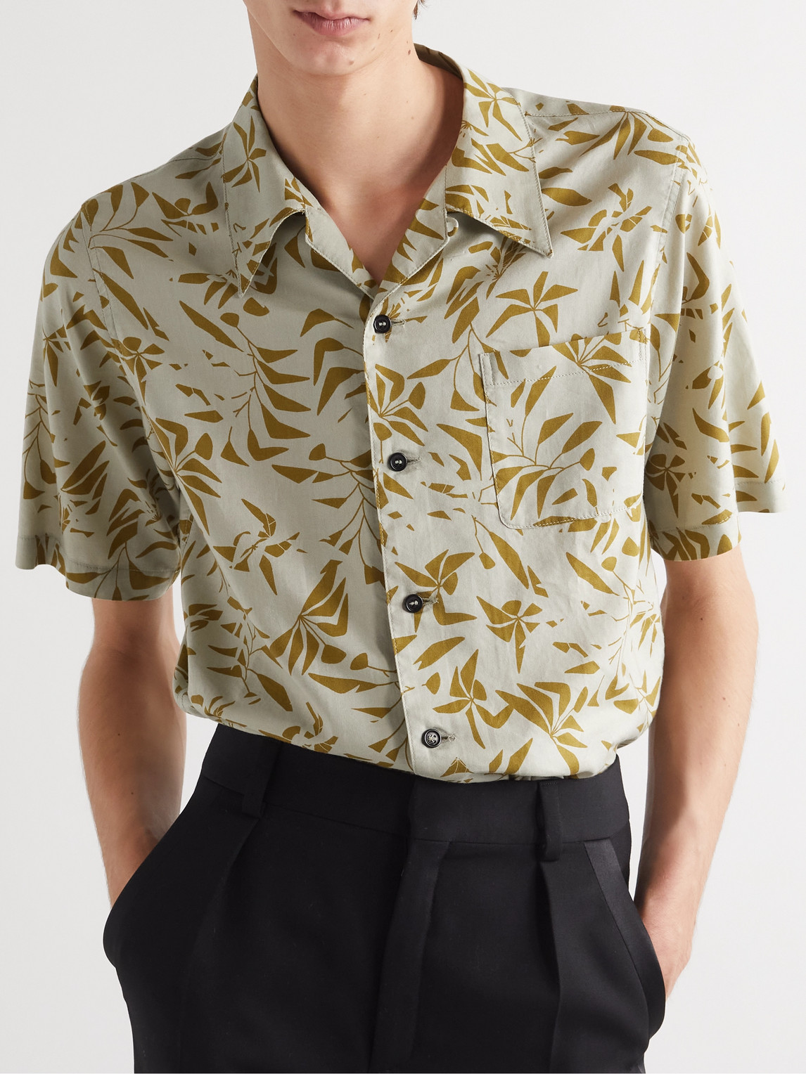 Shop Saint Laurent Camp-collar Printed Lyocell And Cotton-blend Twill Shirt In Green
