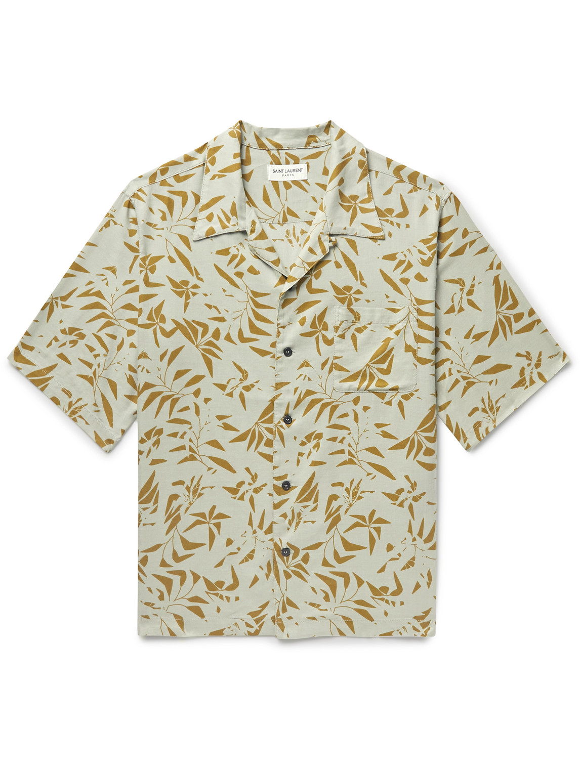 Shop Saint Laurent Camp-collar Printed Lyocell And Cotton-blend Twill Shirt In Green