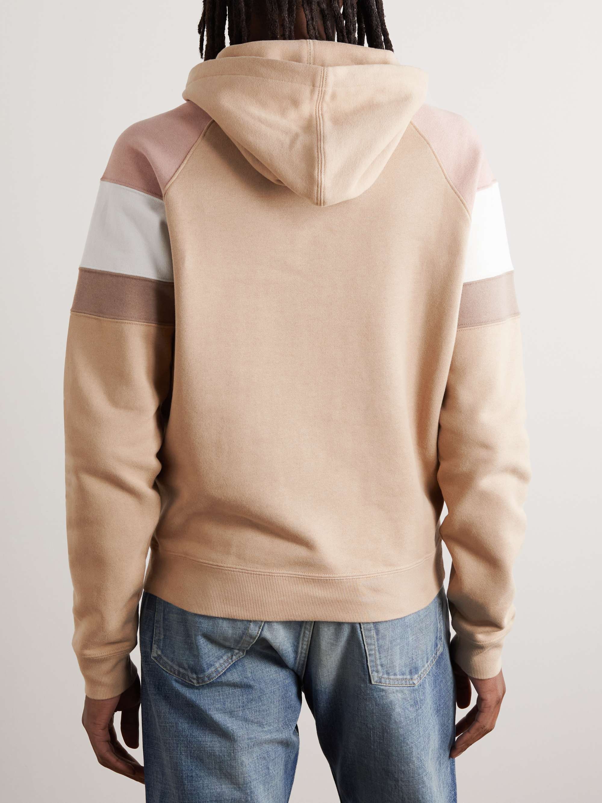 SAINT LAURENT Colour-Block Logo-Embroidered Cotton-Jersey Hoodie