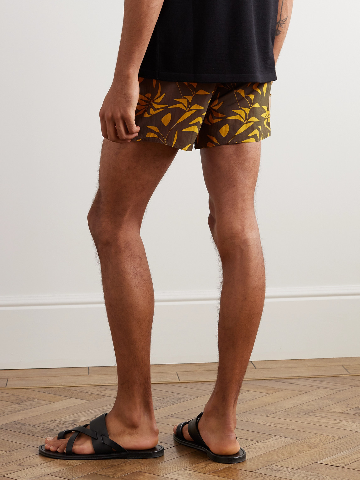 Shop Saint Laurent Straight-leg Printed Twill Drawstring Shorts In Brown
