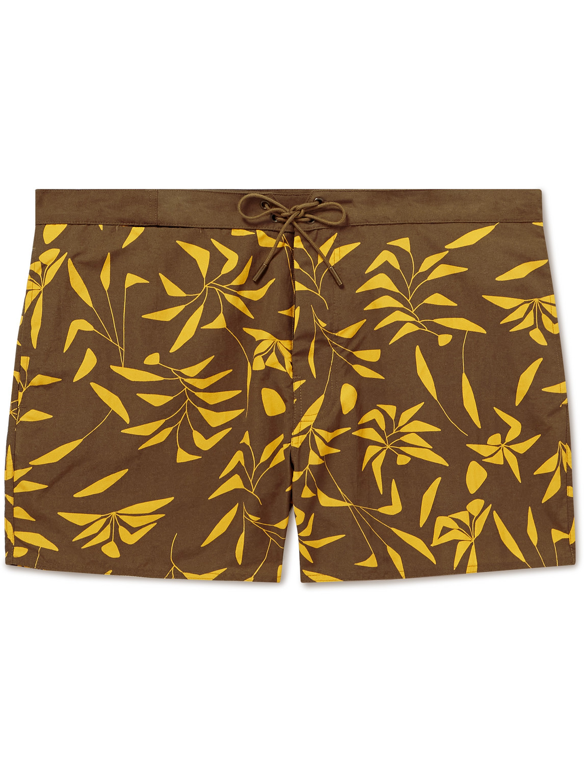 Shop Saint Laurent Straight-leg Printed Twill Drawstring Shorts In Brown