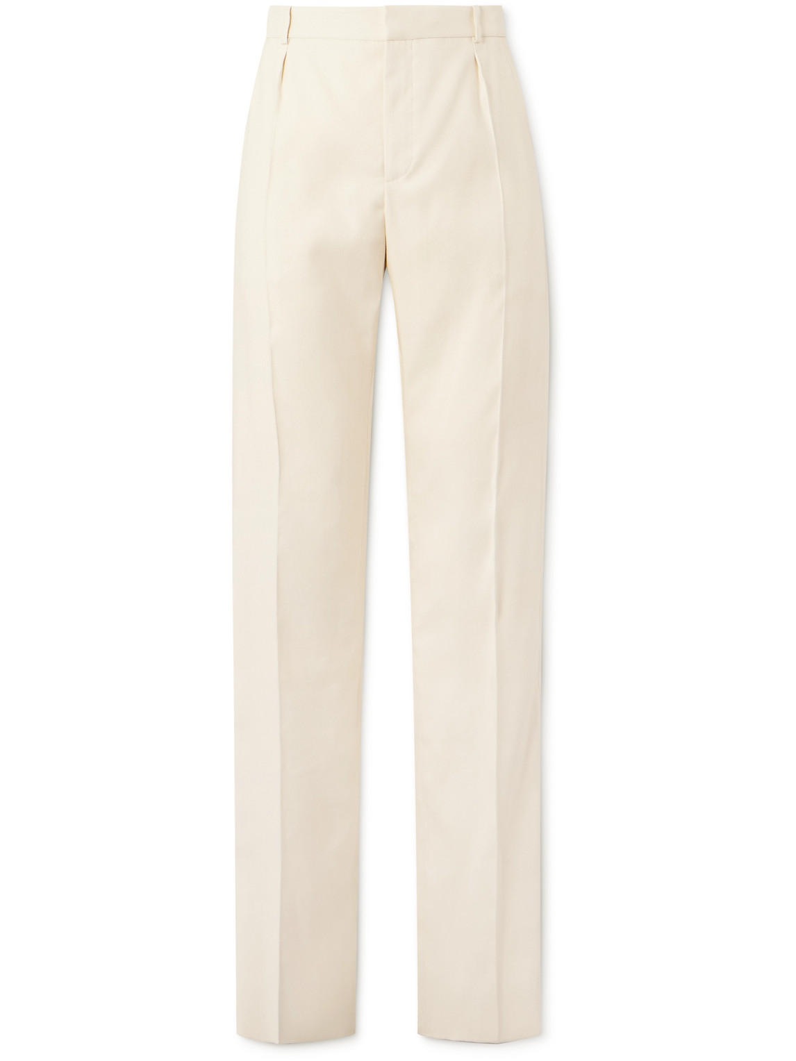 Shop Saint Laurent Straight-leg Pleated Silk Trousers In Neutrals