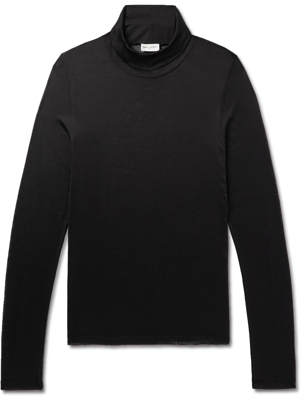Shop Saint Laurent Silk-jersey Turtleneck T-shirt In Black