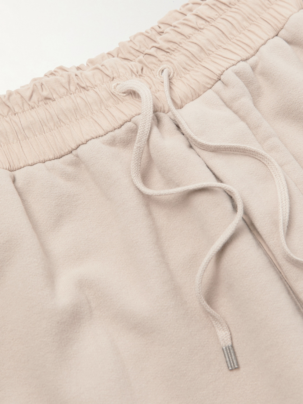 Shop Saint Laurent Straight-leg Leather-trimmed Cotton-jersey Drawstring Shorts In Neutrals