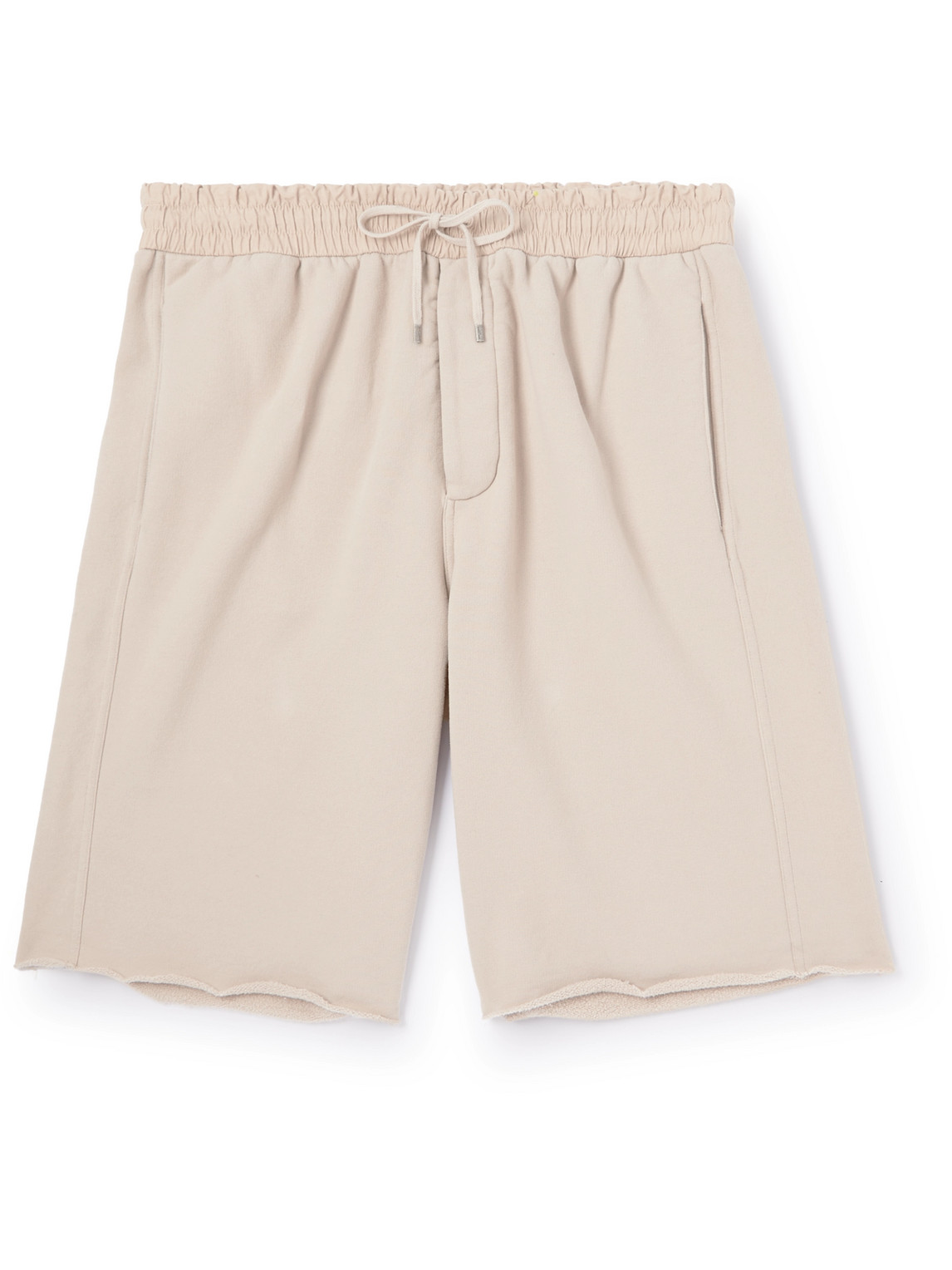 Saint Laurent Straight-leg Leather-trimmed Cotton-jersey Drawstring Shorts In Neutrals