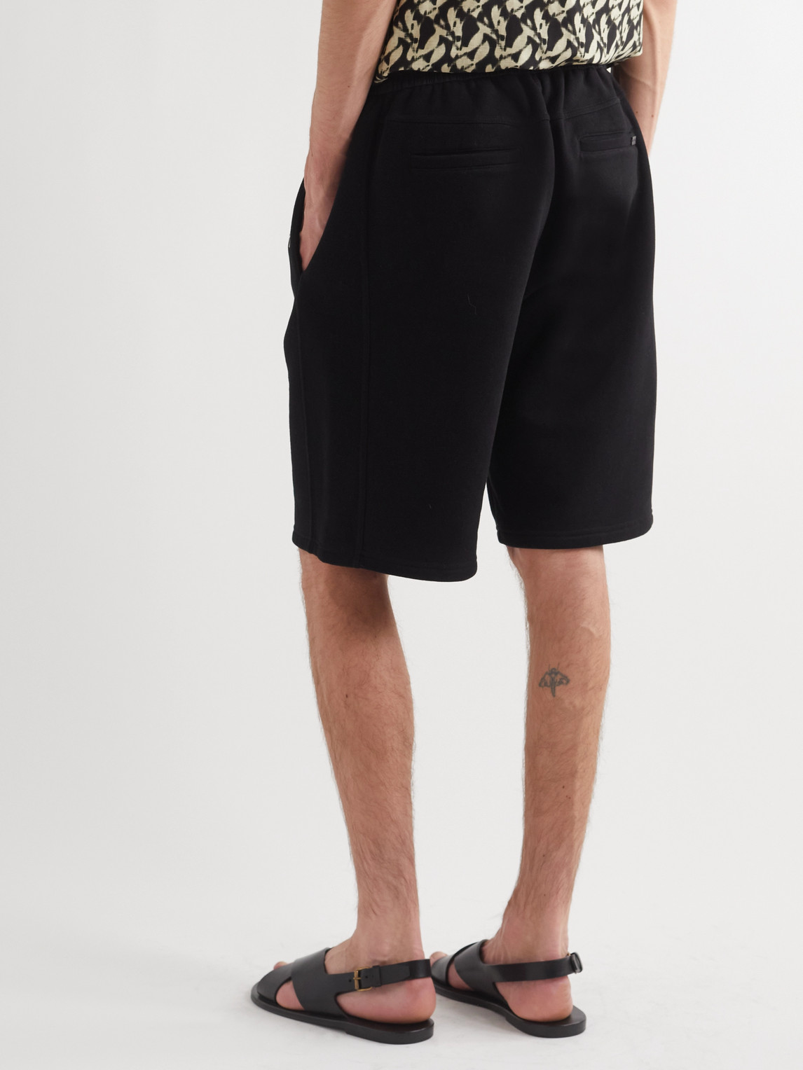 Shop Saint Laurent Straight-leg Logo-embroidered Cotton-jersey Drawstring Shorts In Black