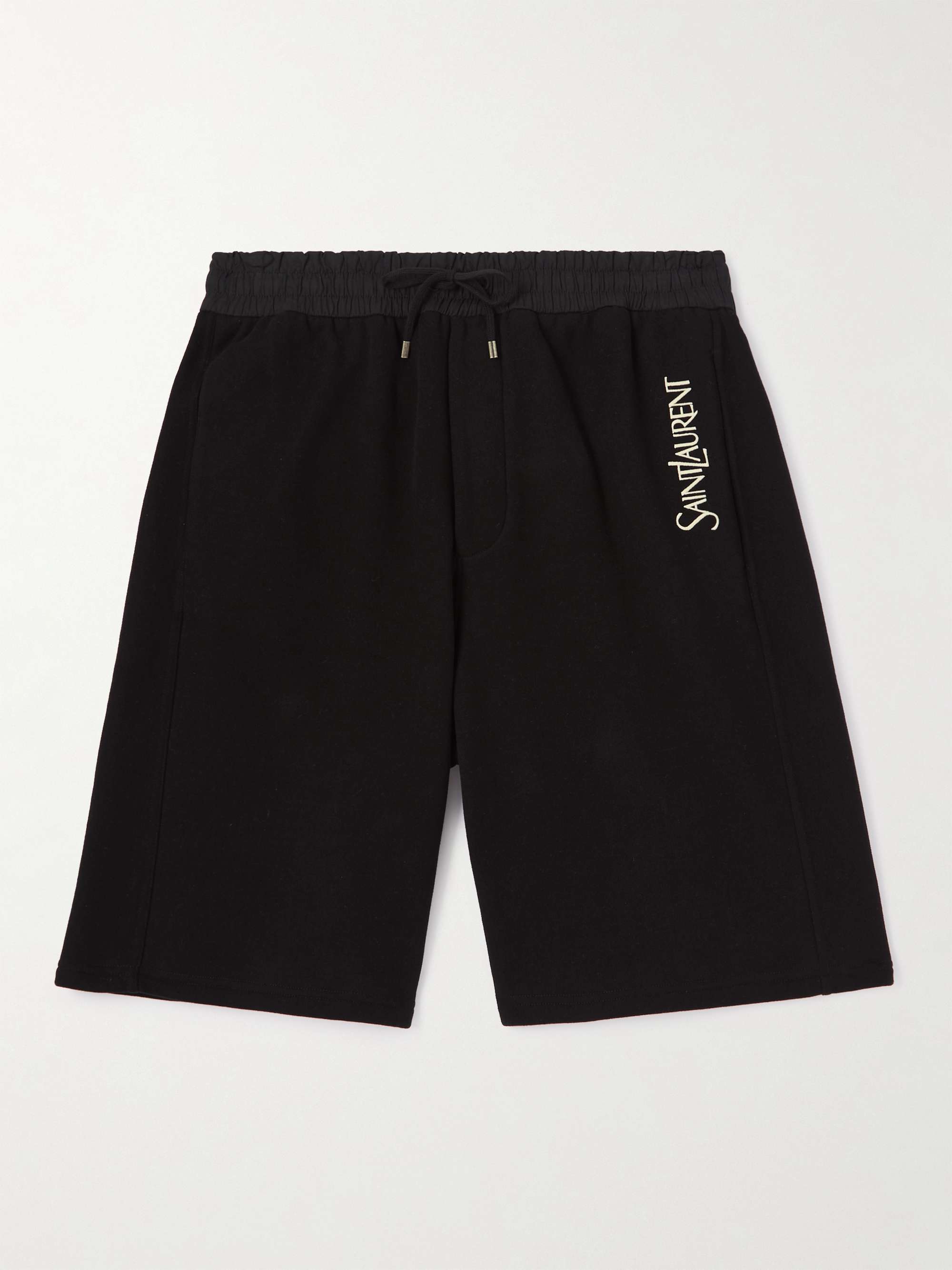 SAINT LAURENT Straight-Leg Logo-Embroidered Cotton-Jersey Drawstring Shorts