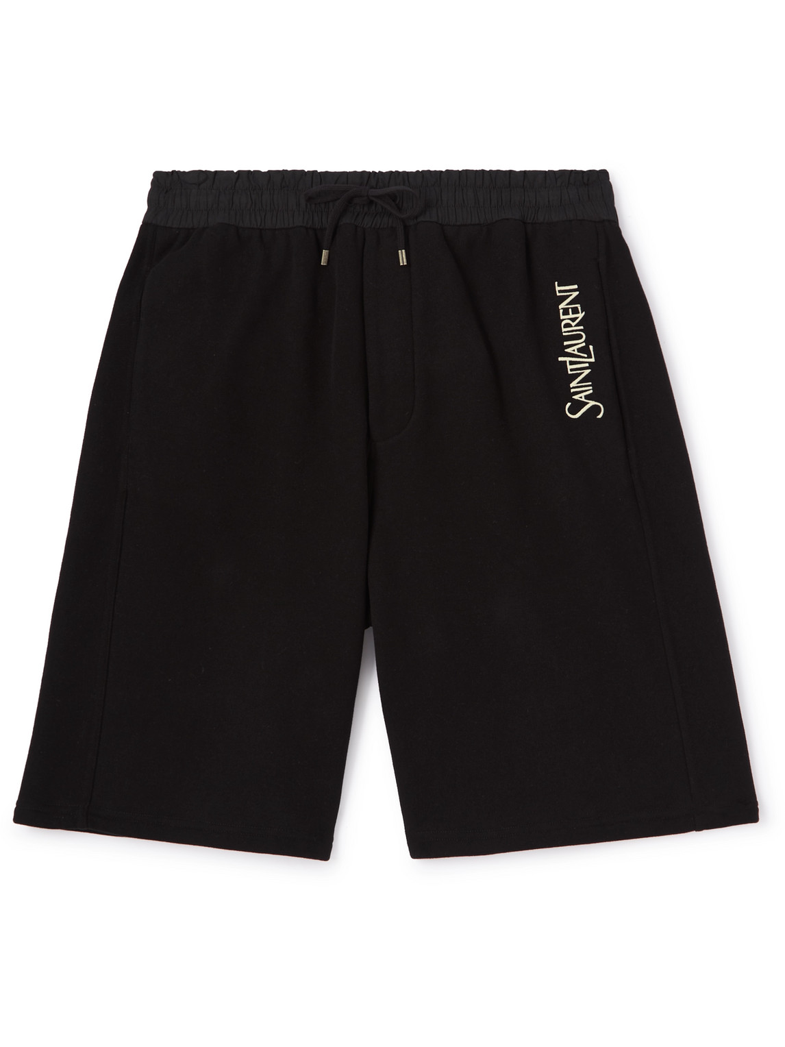 Saint Laurent Straight-leg Logo-embroidered Cotton-jersey Drawstring Shorts In Black