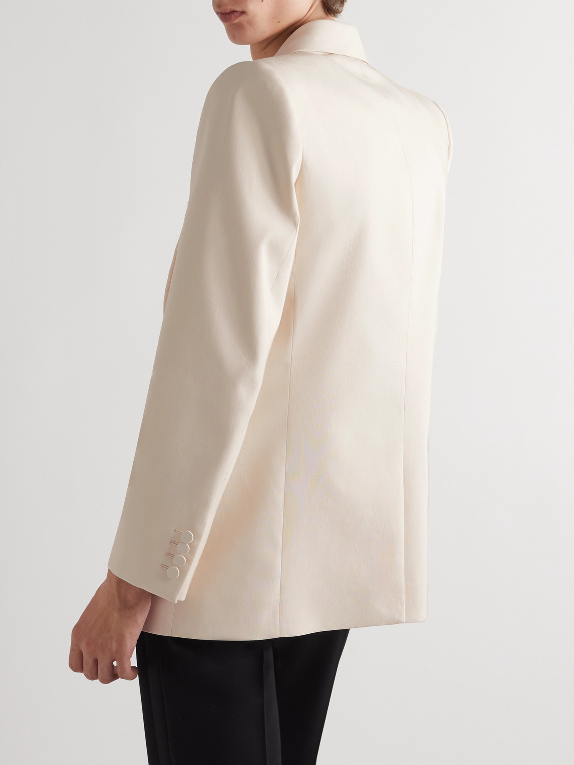 Shop Saint Laurent Slim-fit Satin-trimmed Silk-twill Tuxedo Jacket In Neutrals