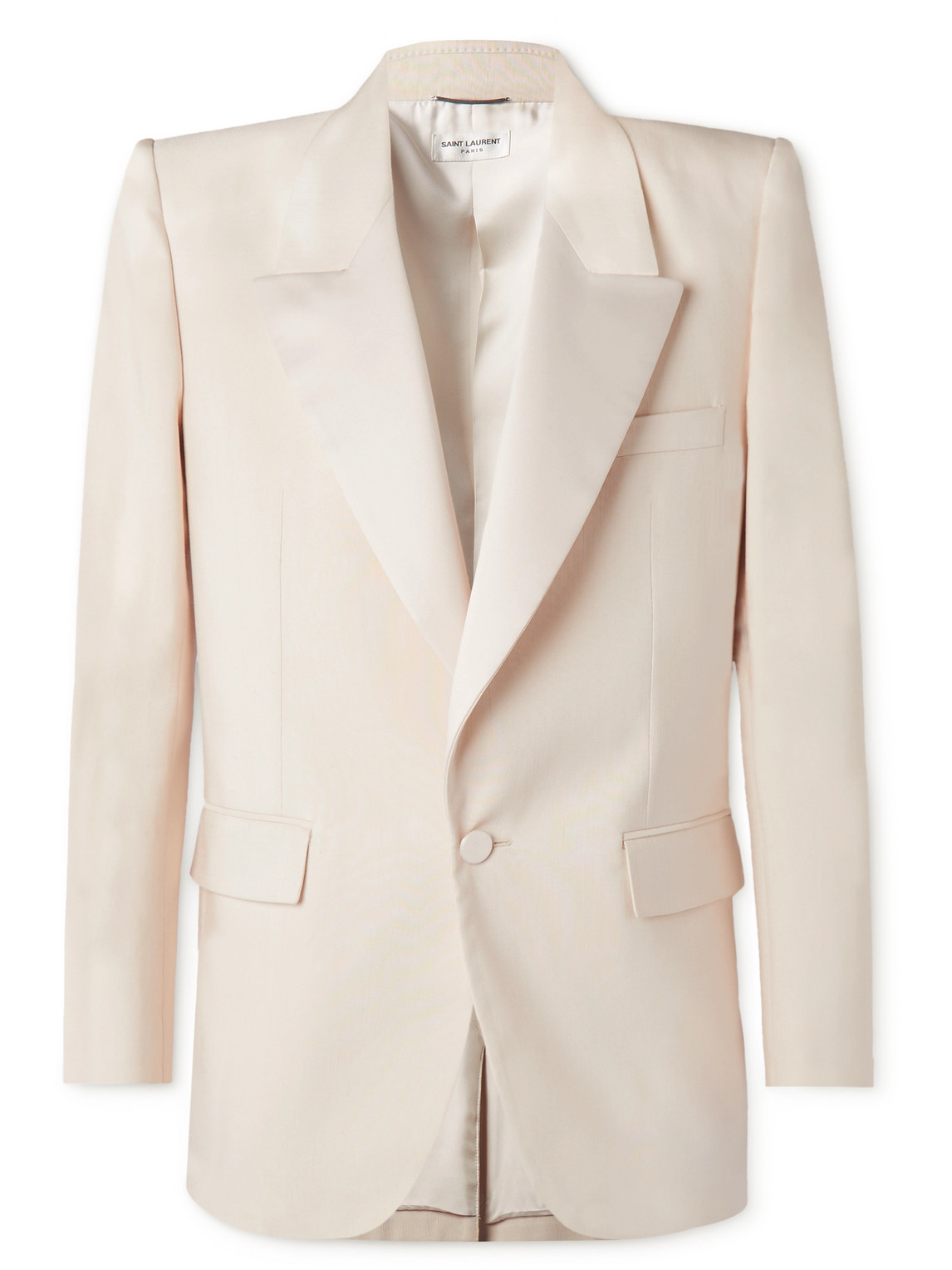 Shop Saint Laurent Slim-fit Satin-trimmed Silk-twill Tuxedo Jacket In Neutrals