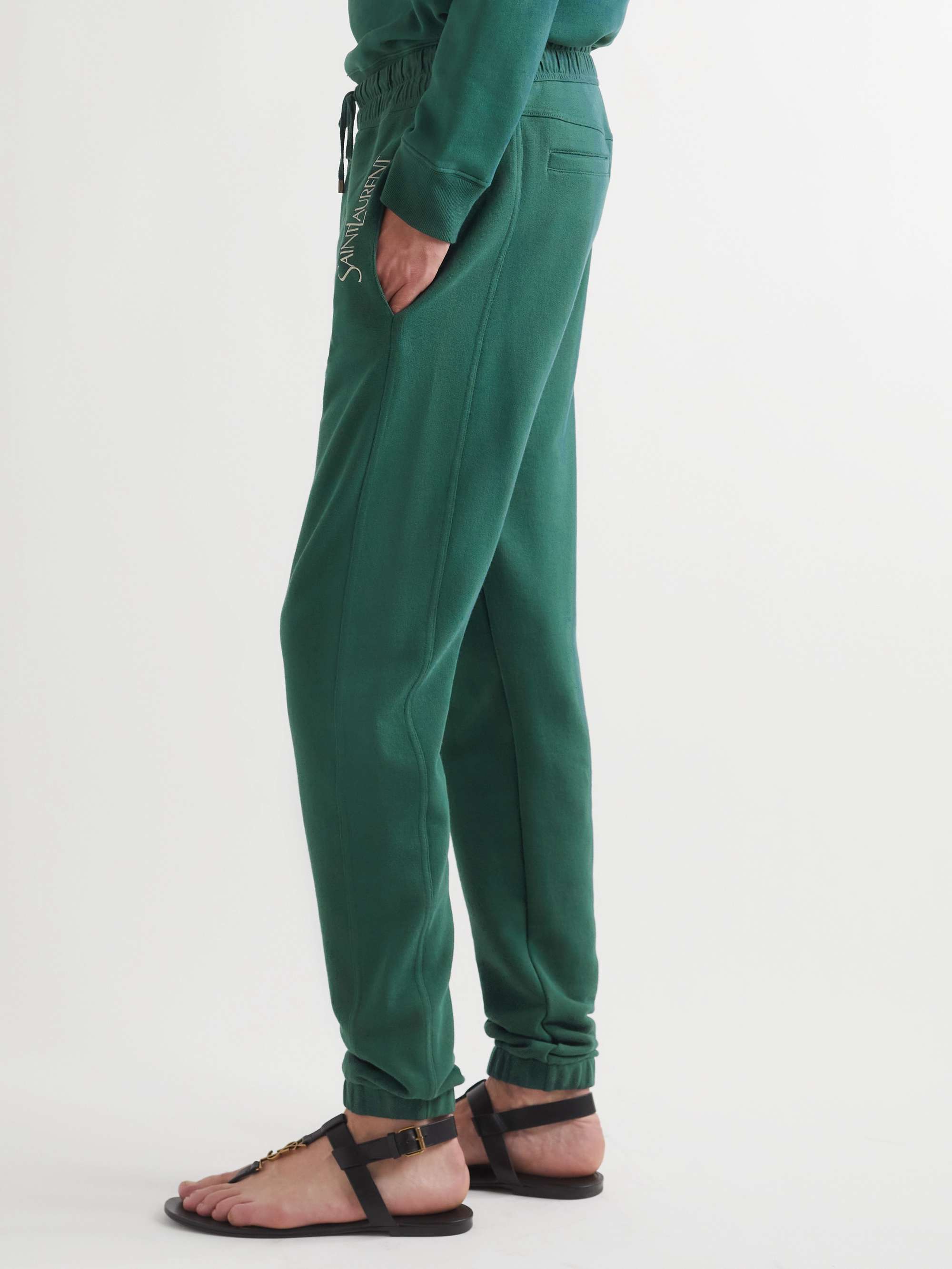 SAINT LAURENT Tapered Logo-Embroidered Cotton-Jersey Sweatpants