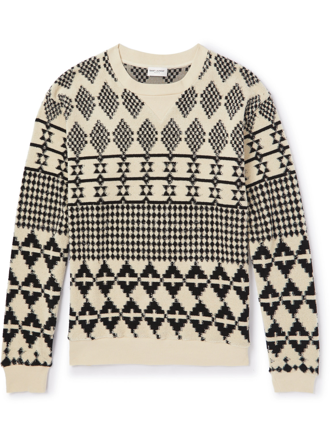 Saint Laurent Stripe-jacquard Wool Sweater In Neutrals