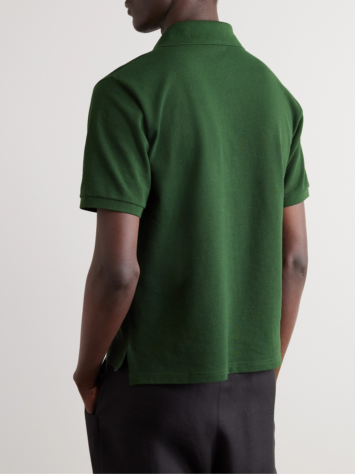 Shop Saint Laurent Logo-embroidered Cotton-blend Piqué Polo Shirt In Green