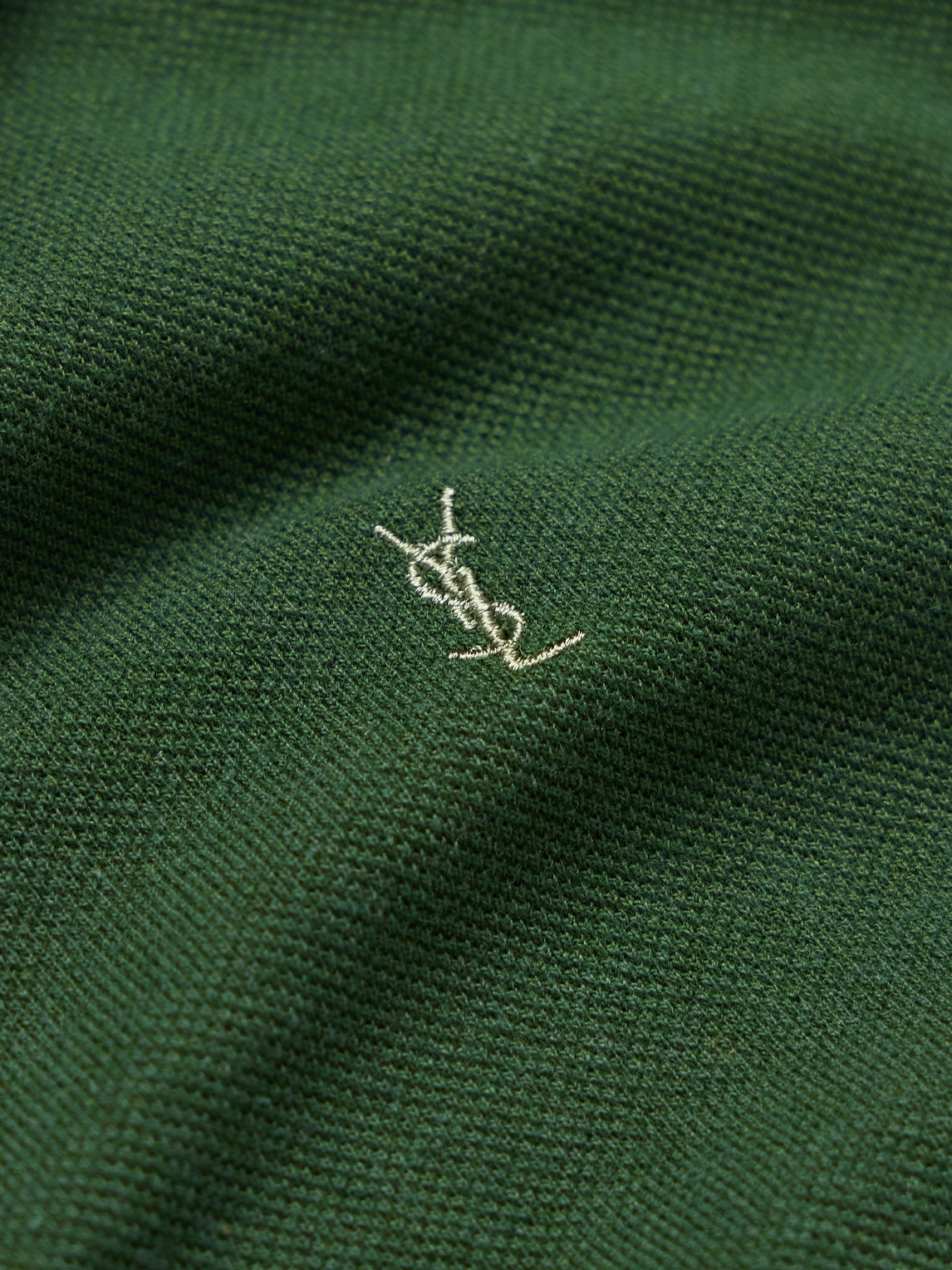 Shop Saint Laurent Logo-embroidered Cotton-blend Piqué Polo Shirt In Green