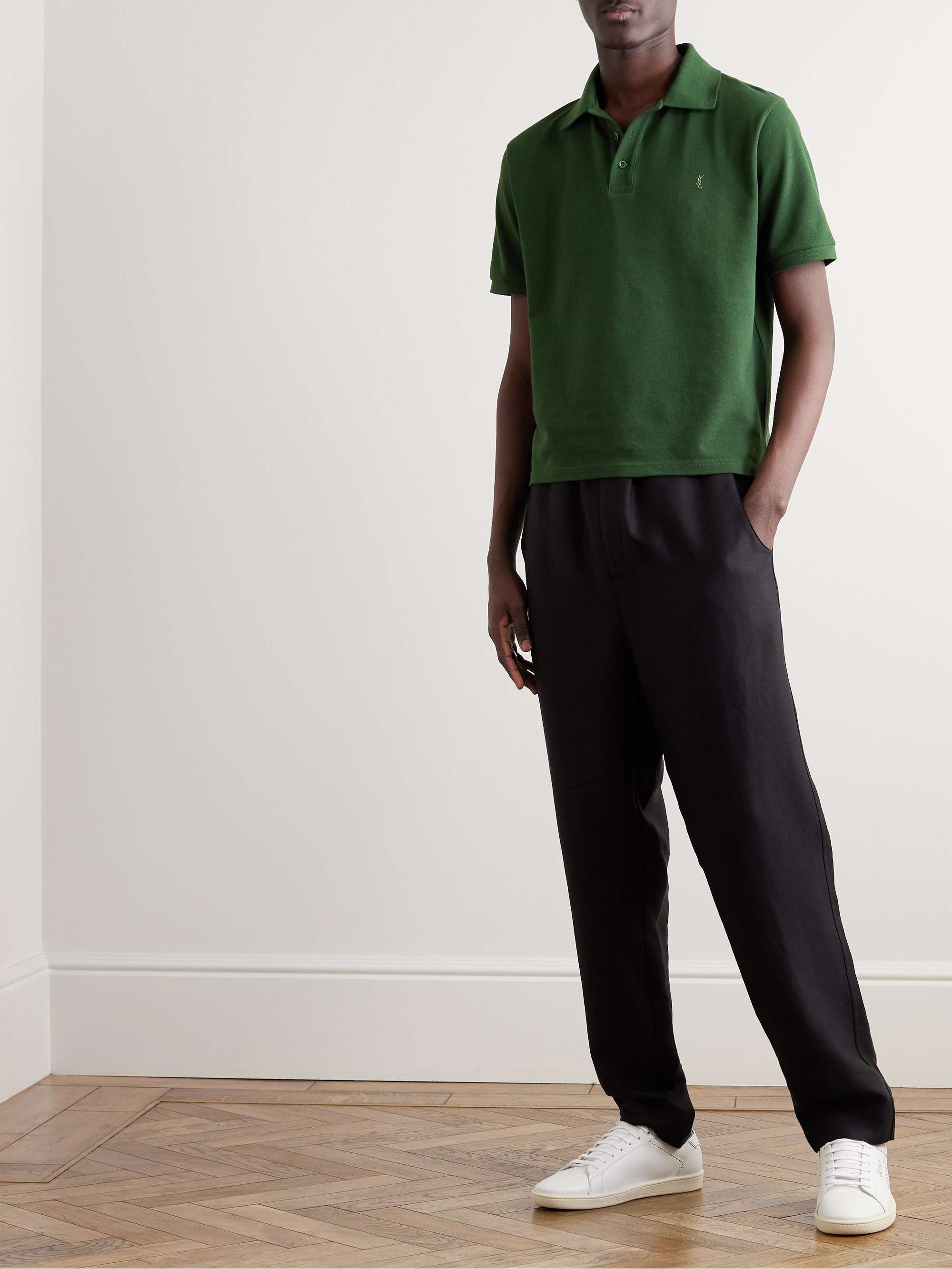 SAINT LAURENT Logo-Embroidered Cotton-Blend Piqué Polo Shirt